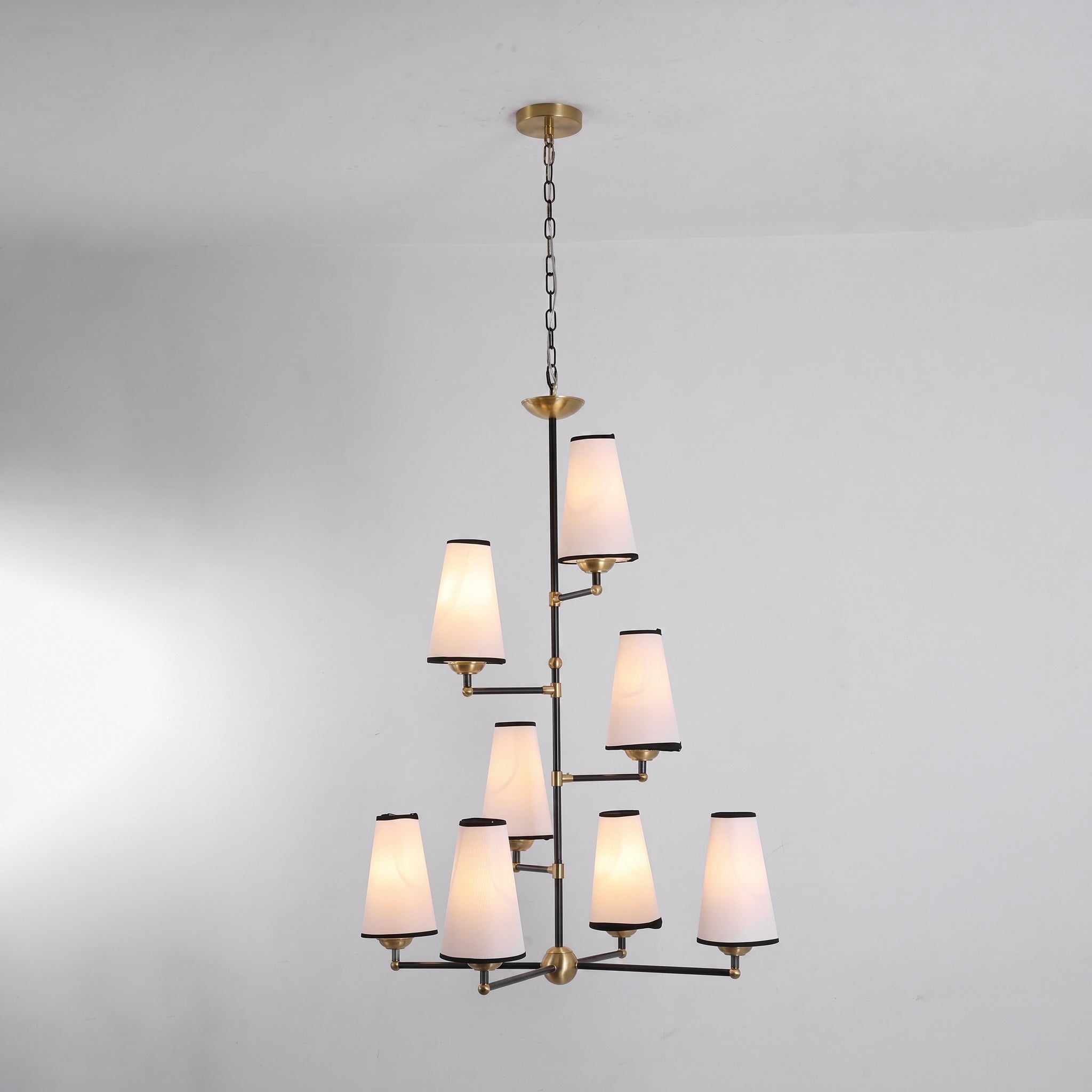 8-Light Tiered Black & Brass Chandelier