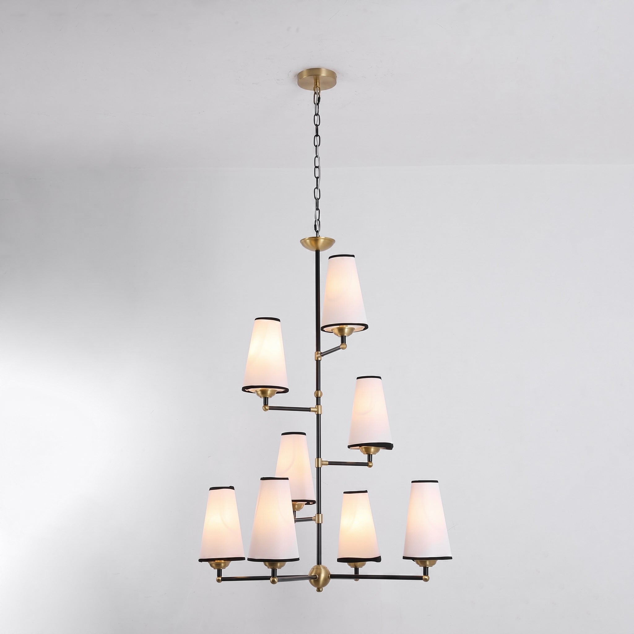 8-Light Tiered Black & Brass Chandelier