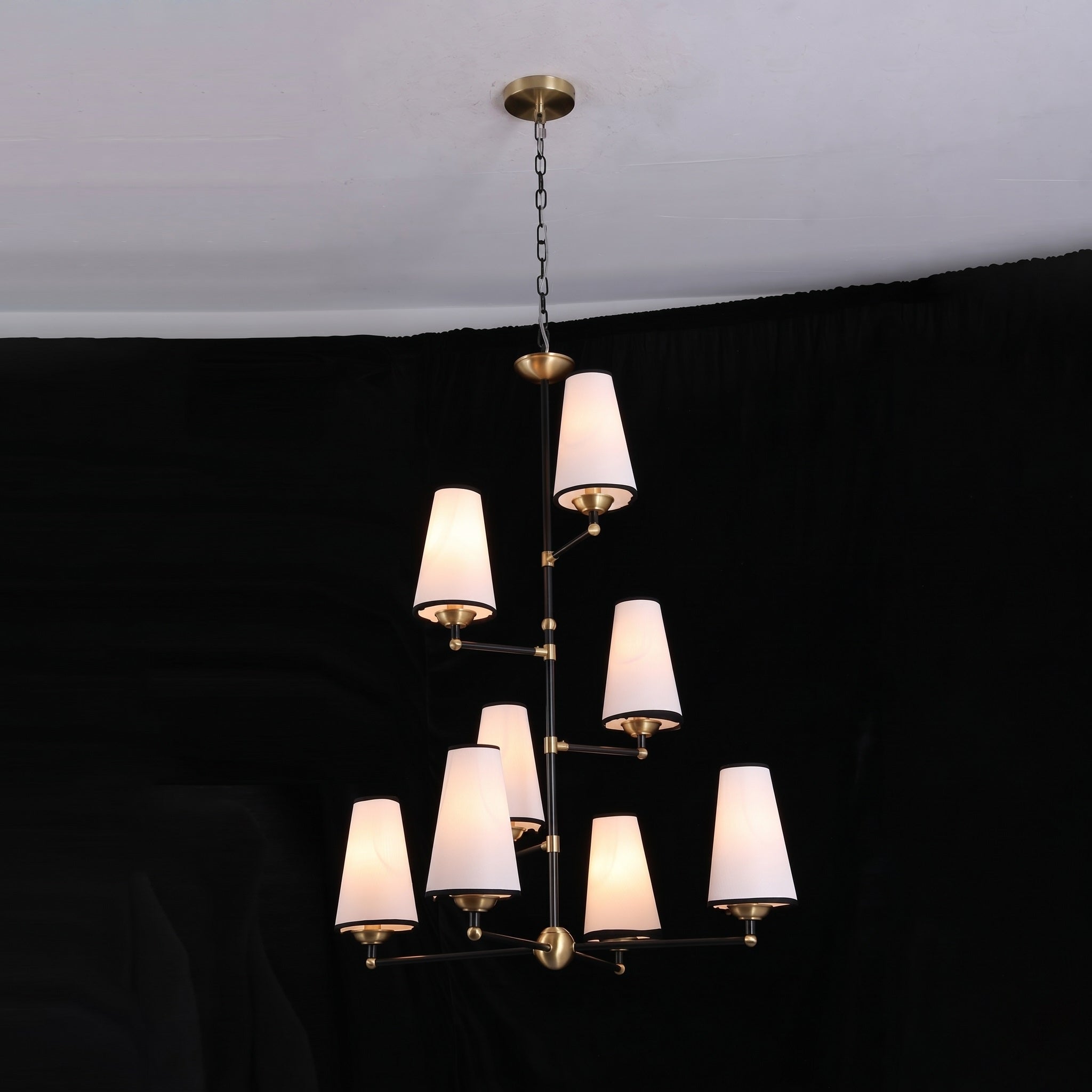 8-Light Tiered Black & Brass Chandelier