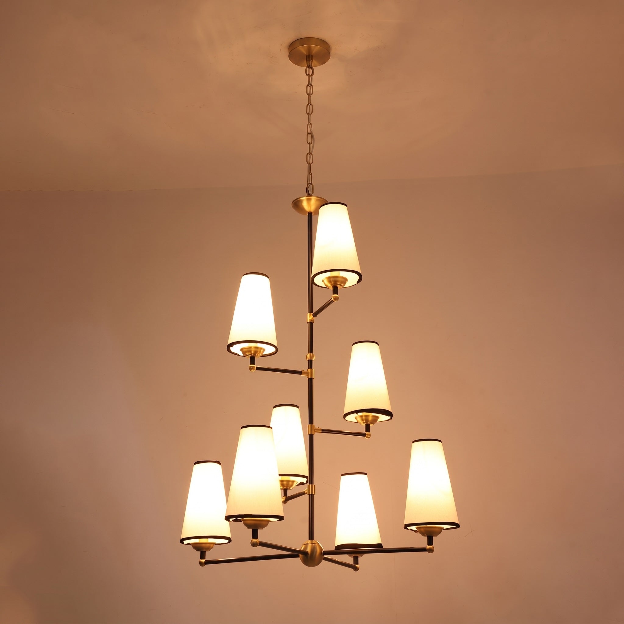 8-Light Tiered Black & Brass Chandelier