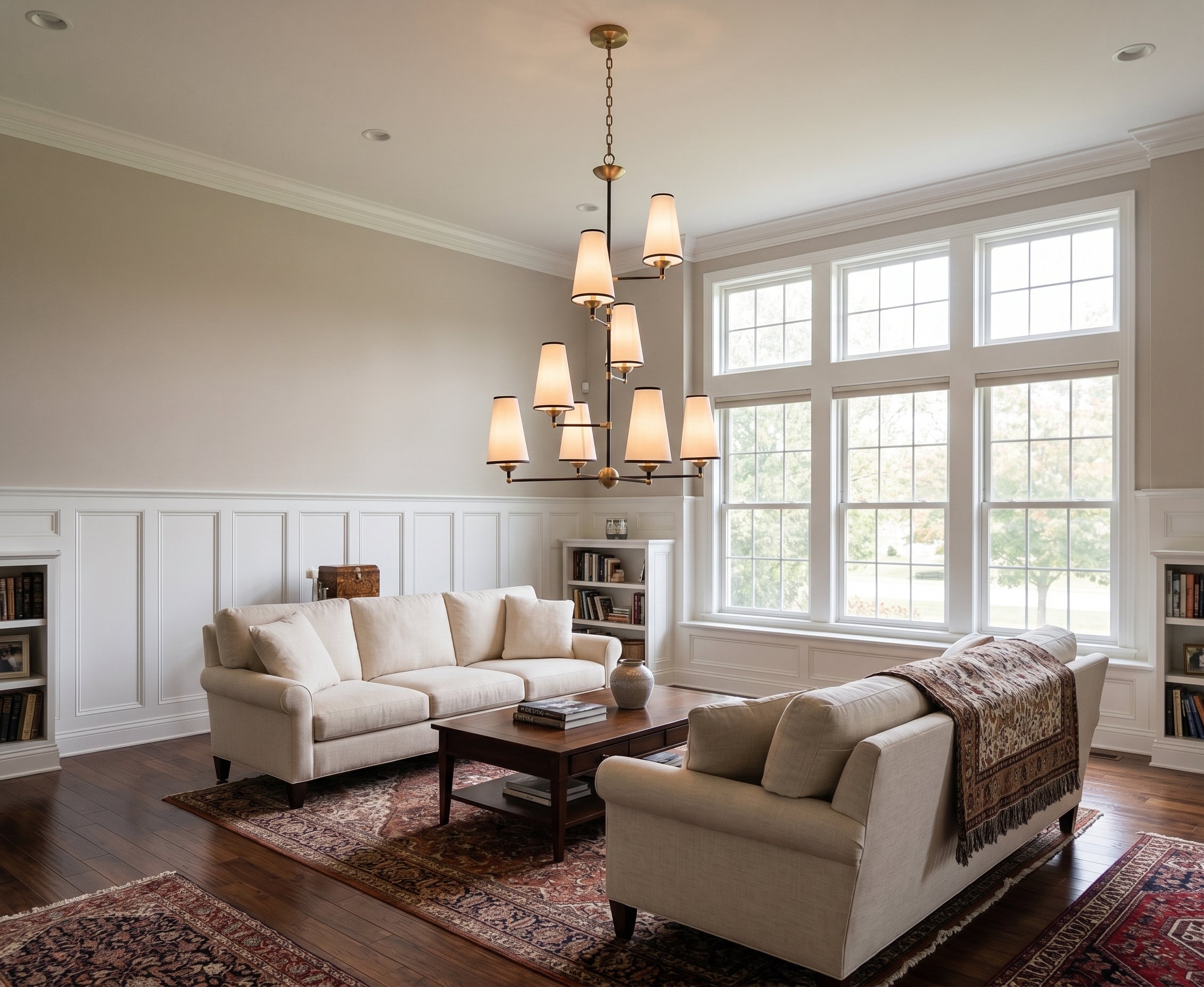 8-Light Tiered Black & Brass Chandelier