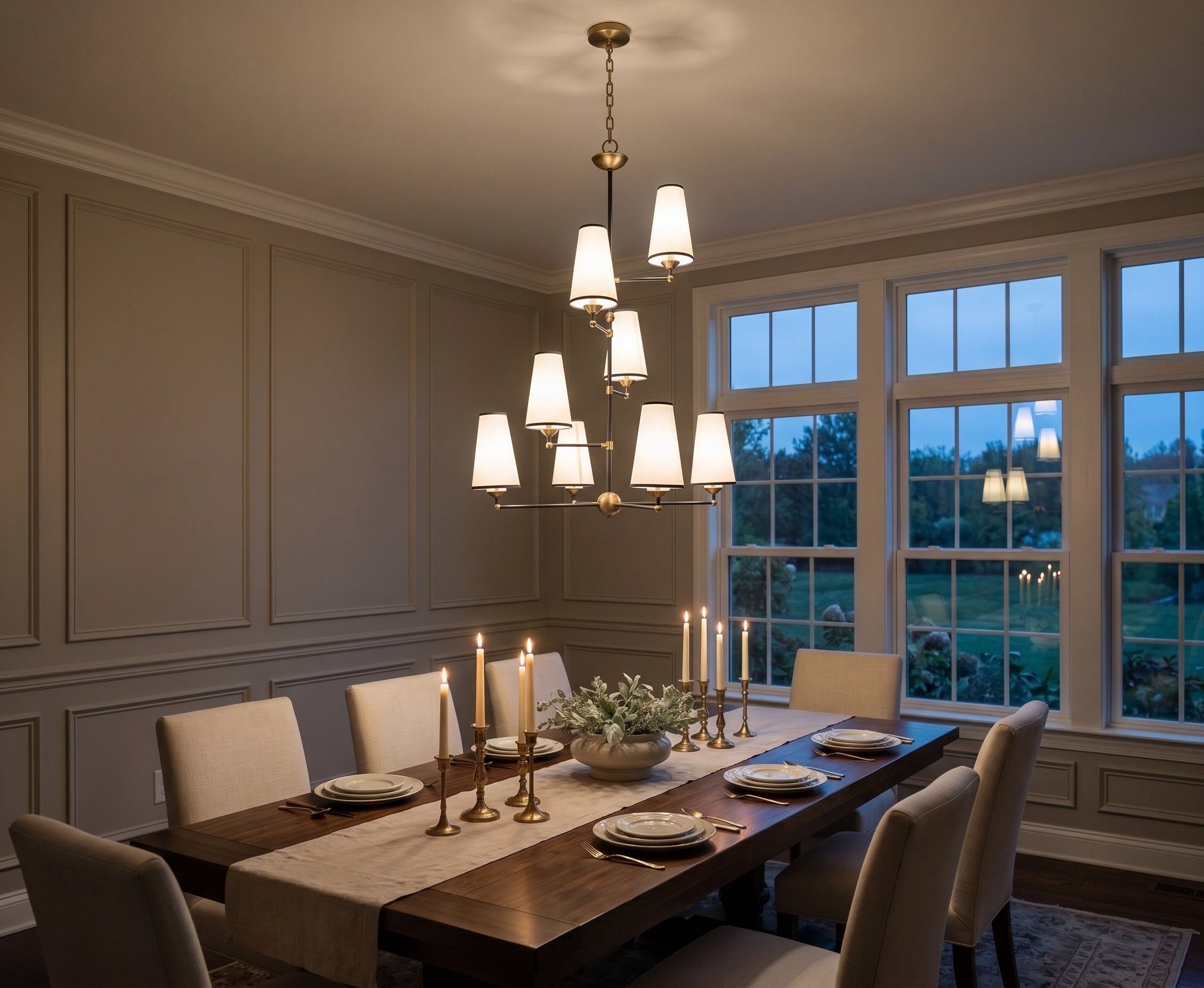 8-Light Tiered Black & Brass Chandelier