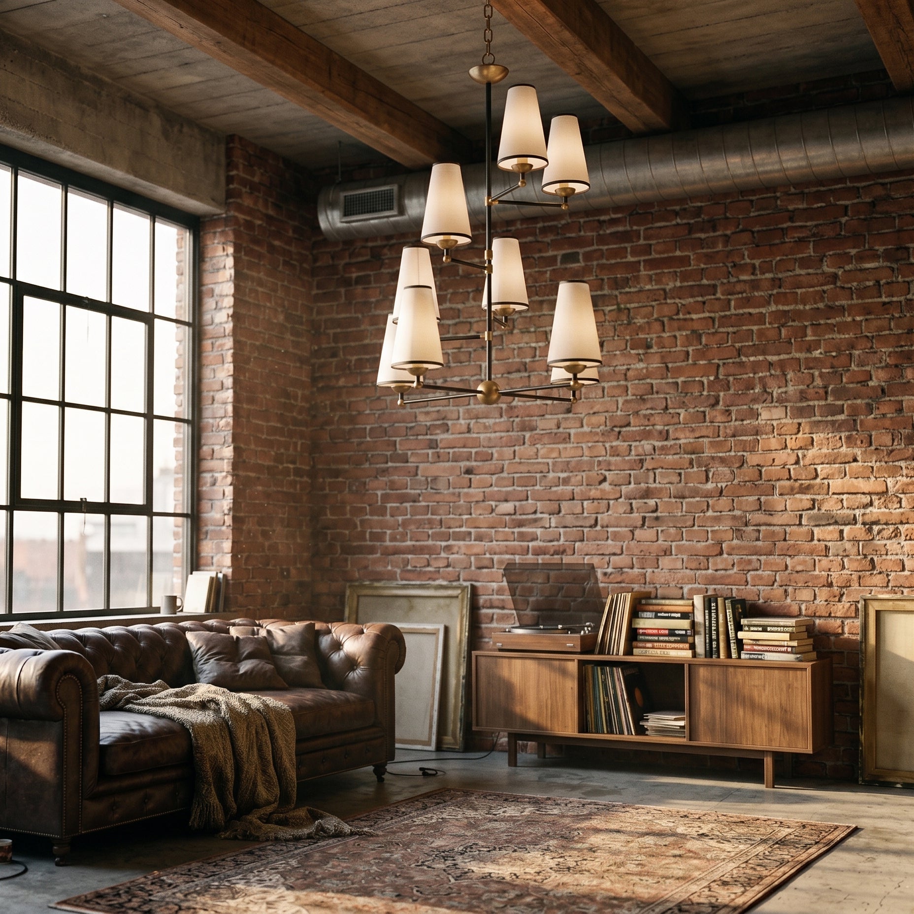 8-Light Tiered Black & Brass Chandelier