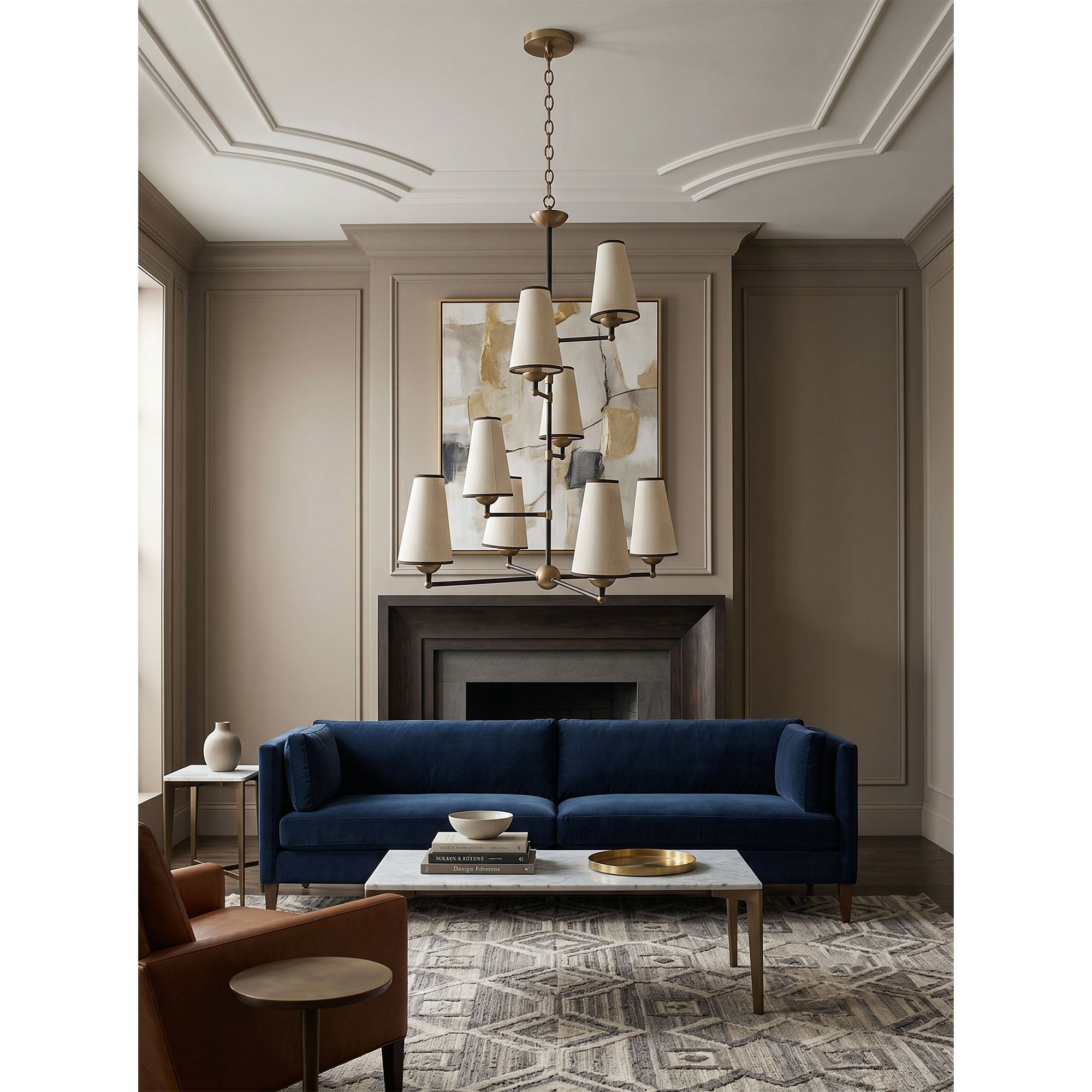 8-Light Tiered Black & Brass Chandelier