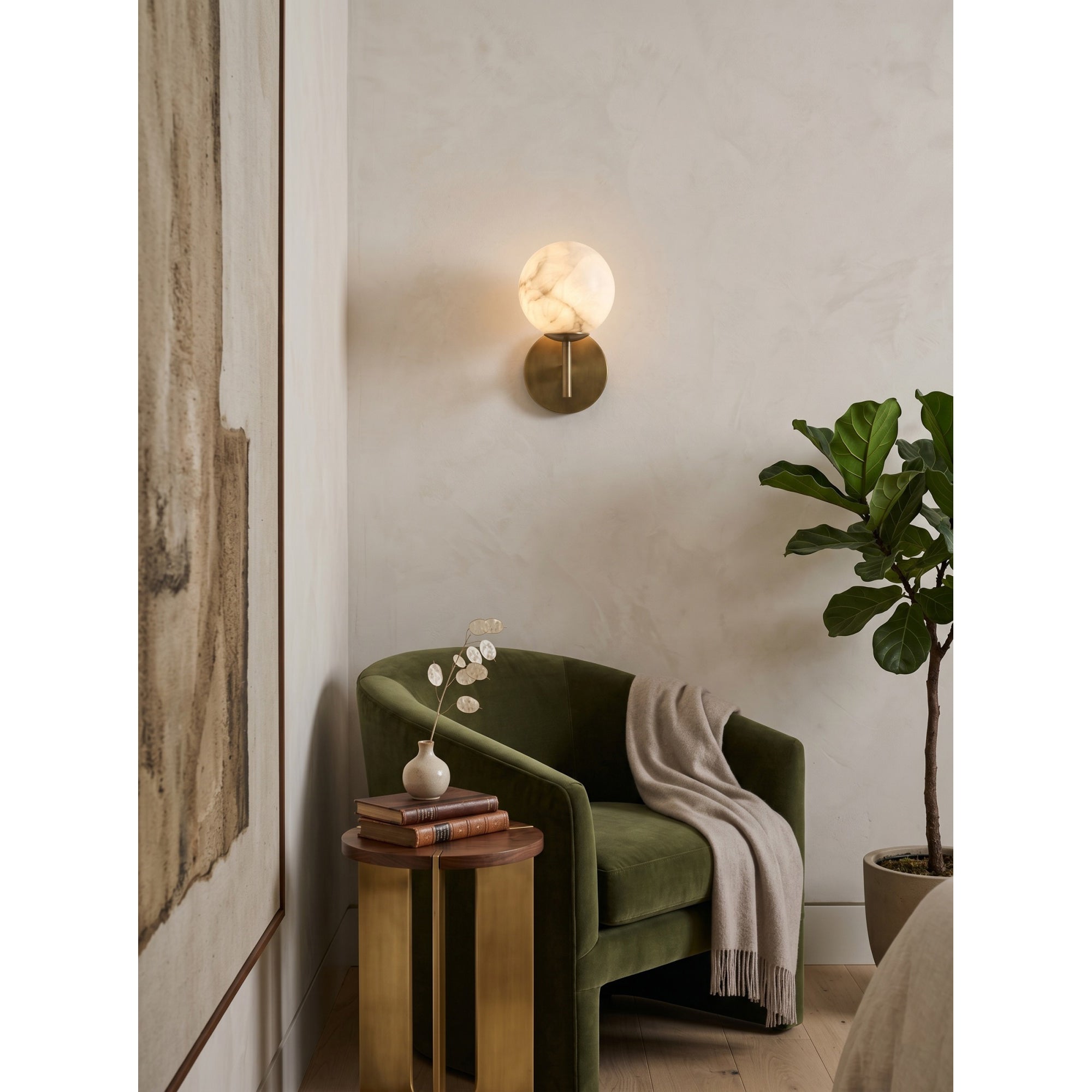Alabaster & Antique Brass Vanity Wall Sconce