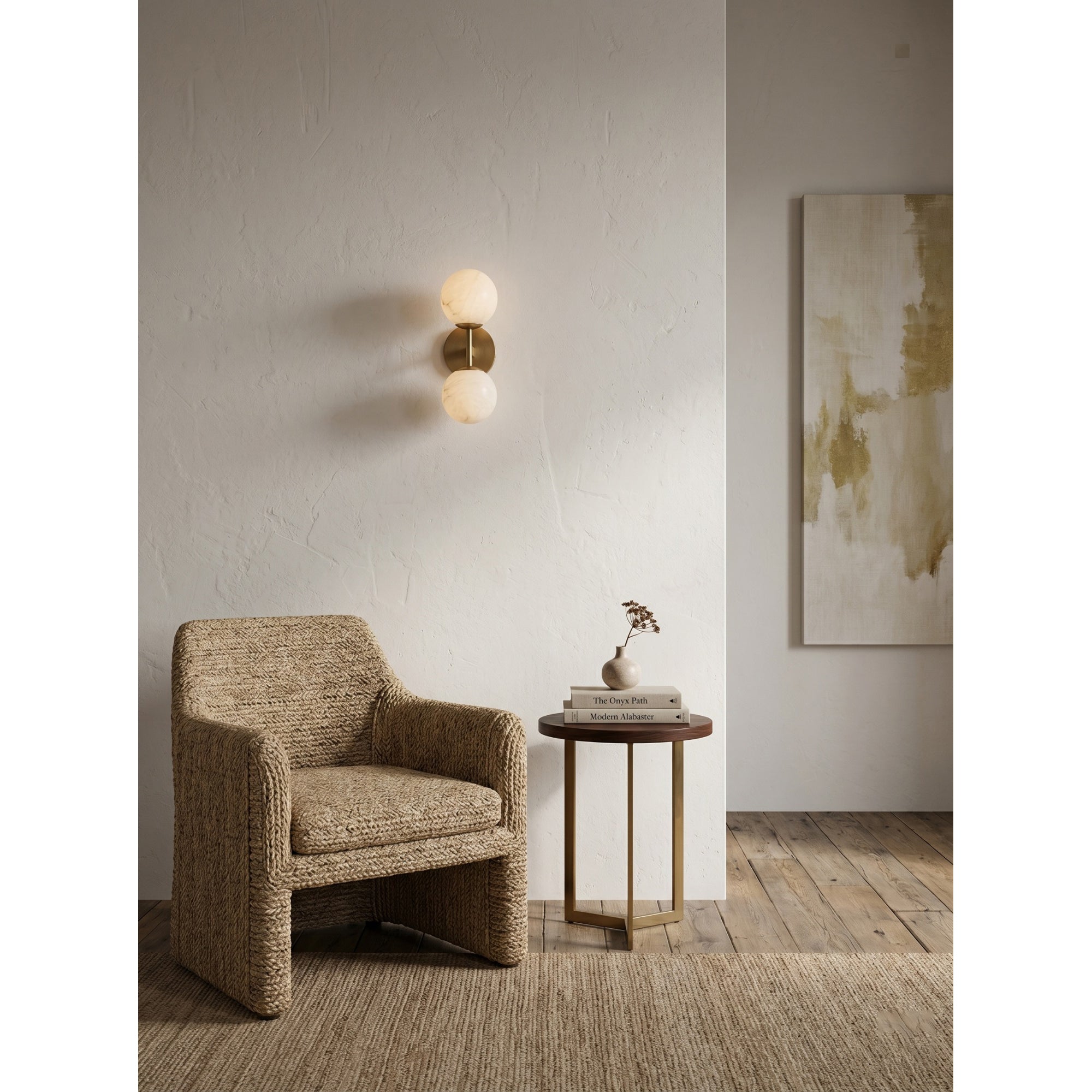 Alabaster & Antique Brass Vanity Wall Sconce