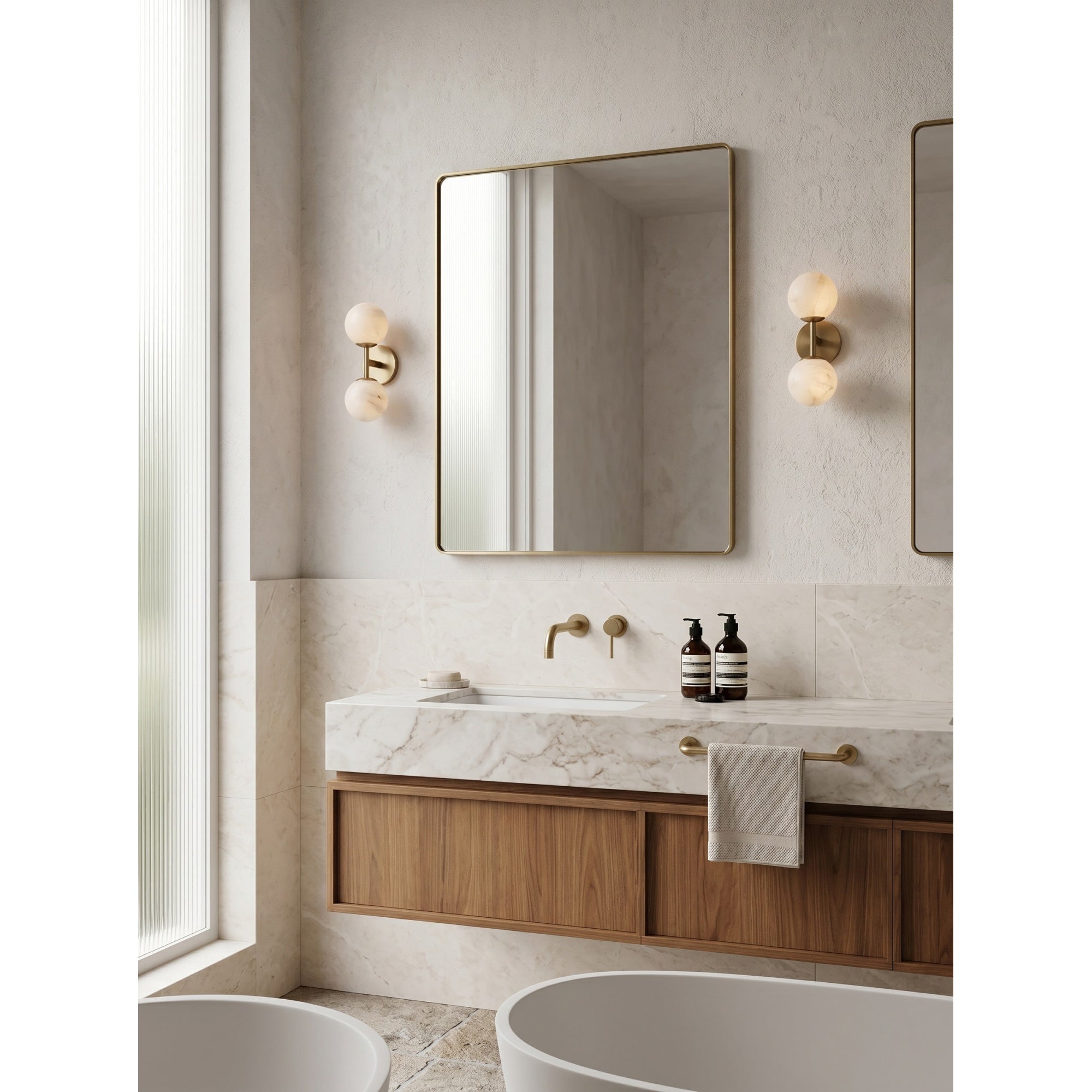 Alabaster & Antique Brass Vanity Wall Sconce