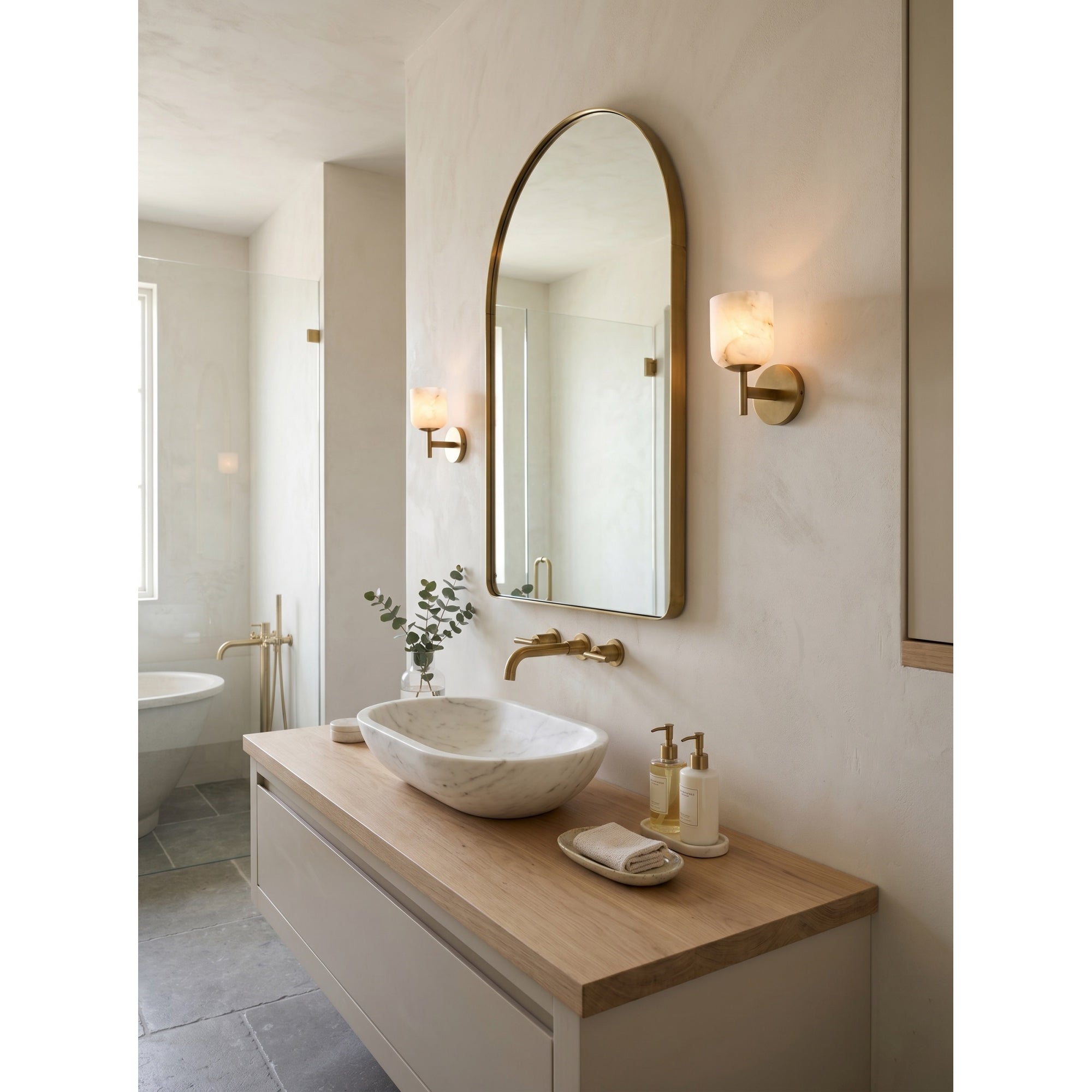 Alabaster & Antique Brass Vanity Wall Sconce