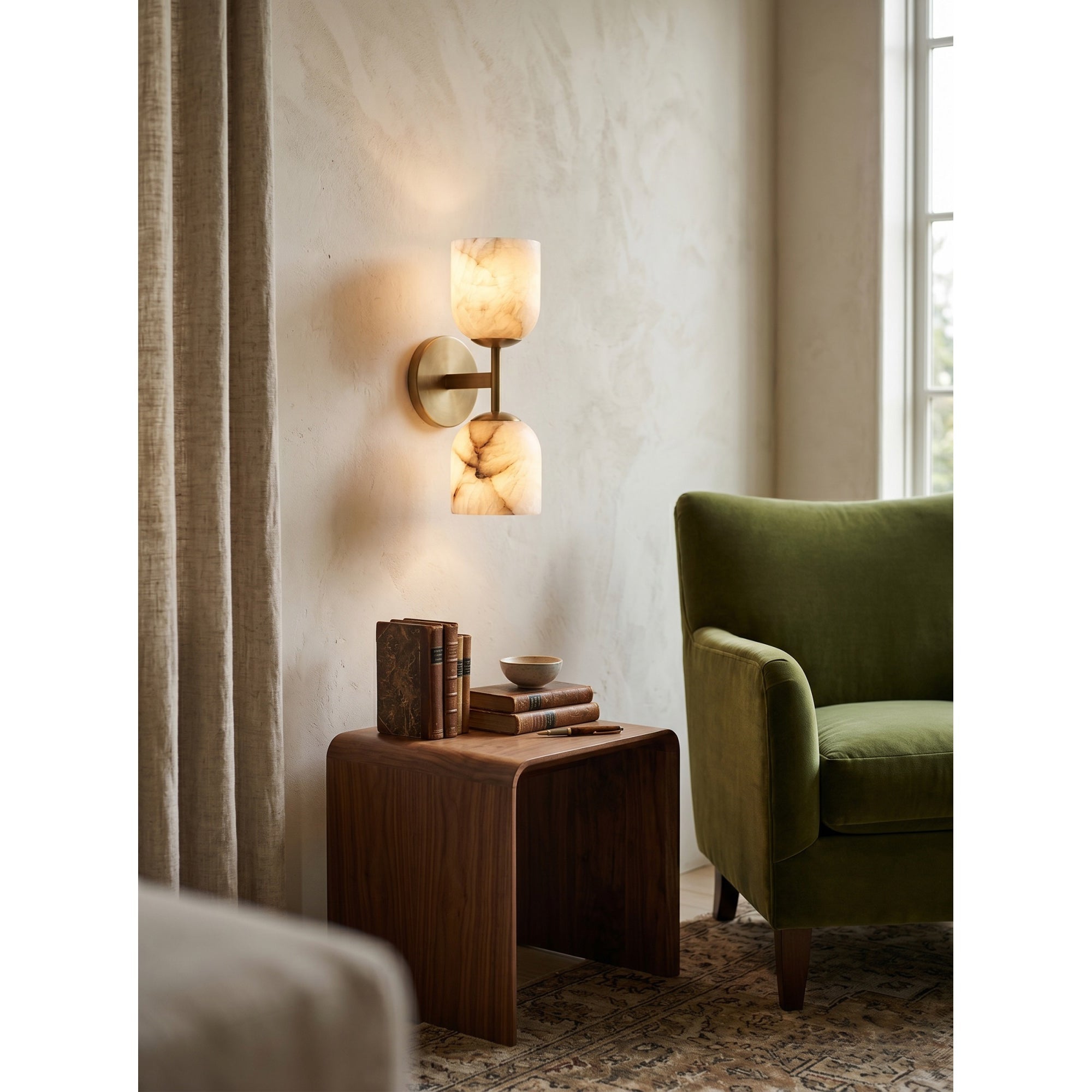 Alabaster & Antique Brass Vanity Wall Sconce