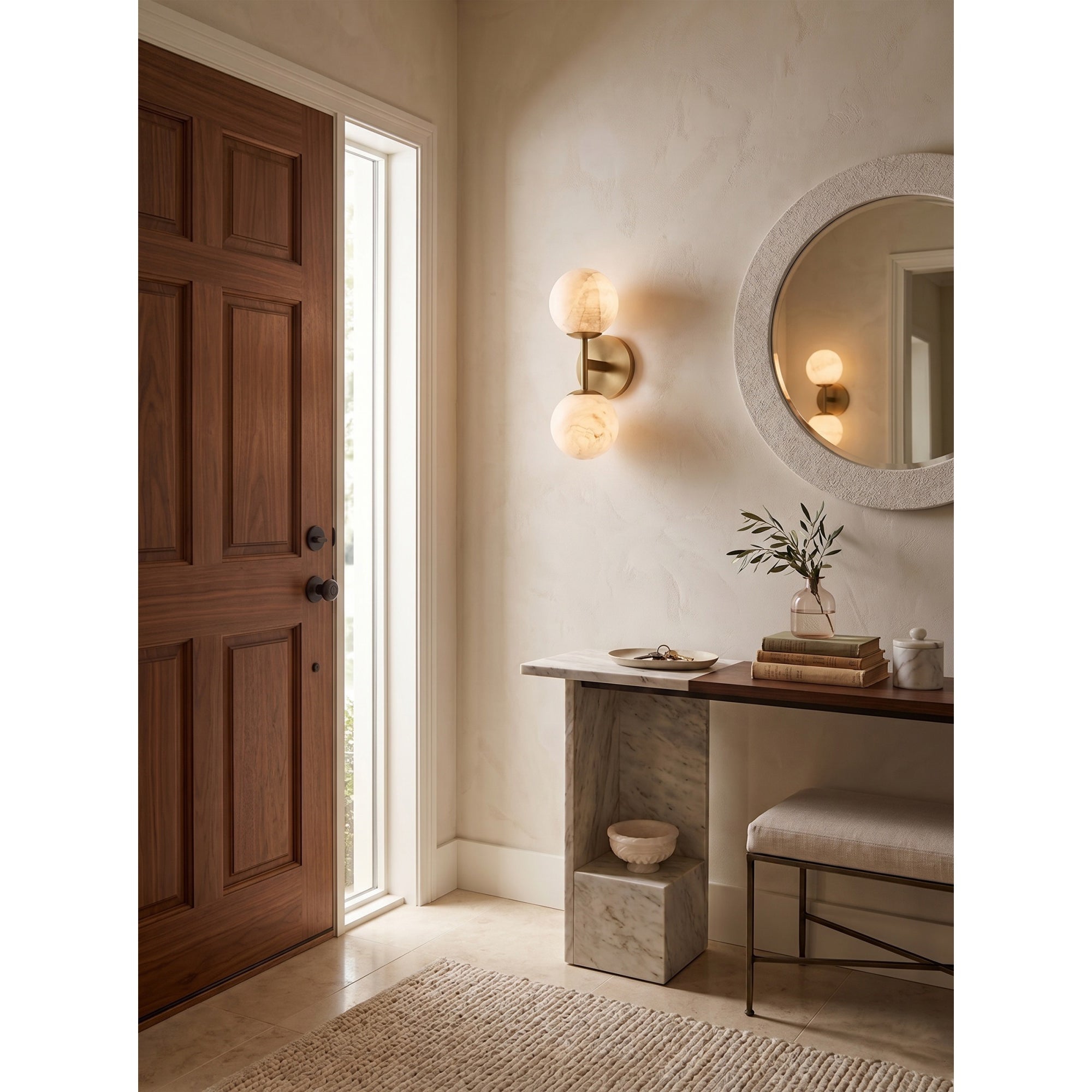 Alabaster & Antique Brass Vanity Wall Sconce