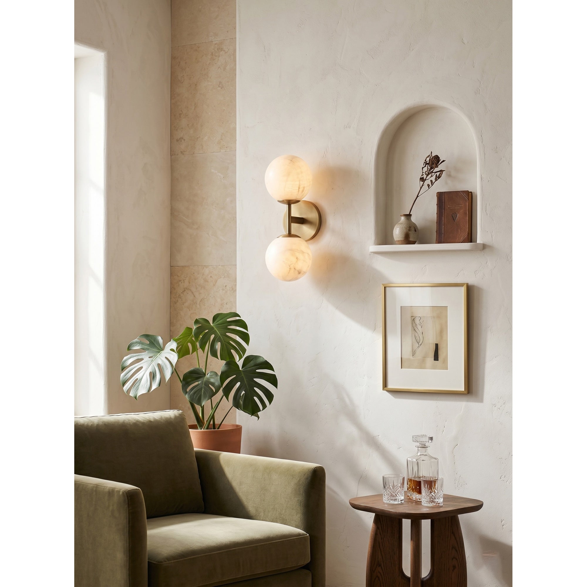 Alabaster & Antique Brass Vanity Wall Sconce