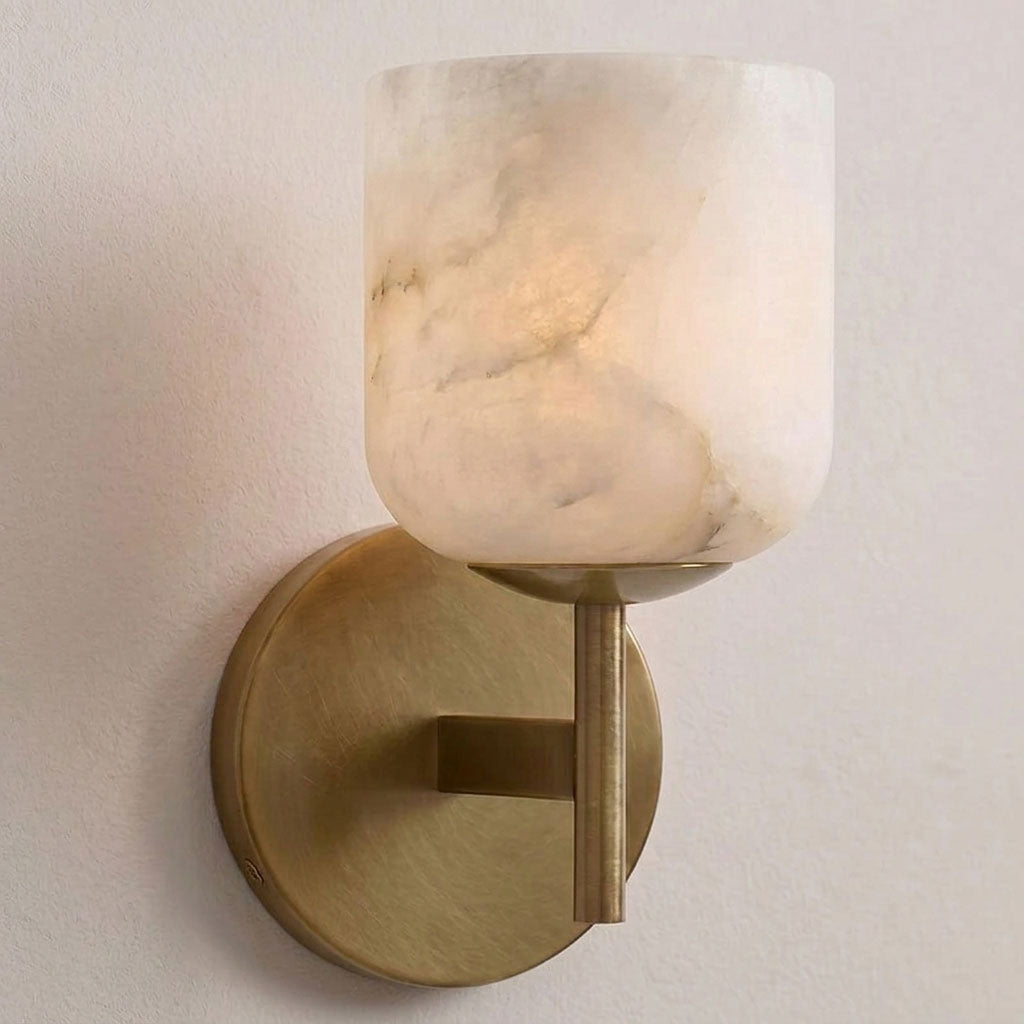 Alabaster & Antique Brass Vanity Wall Sconce