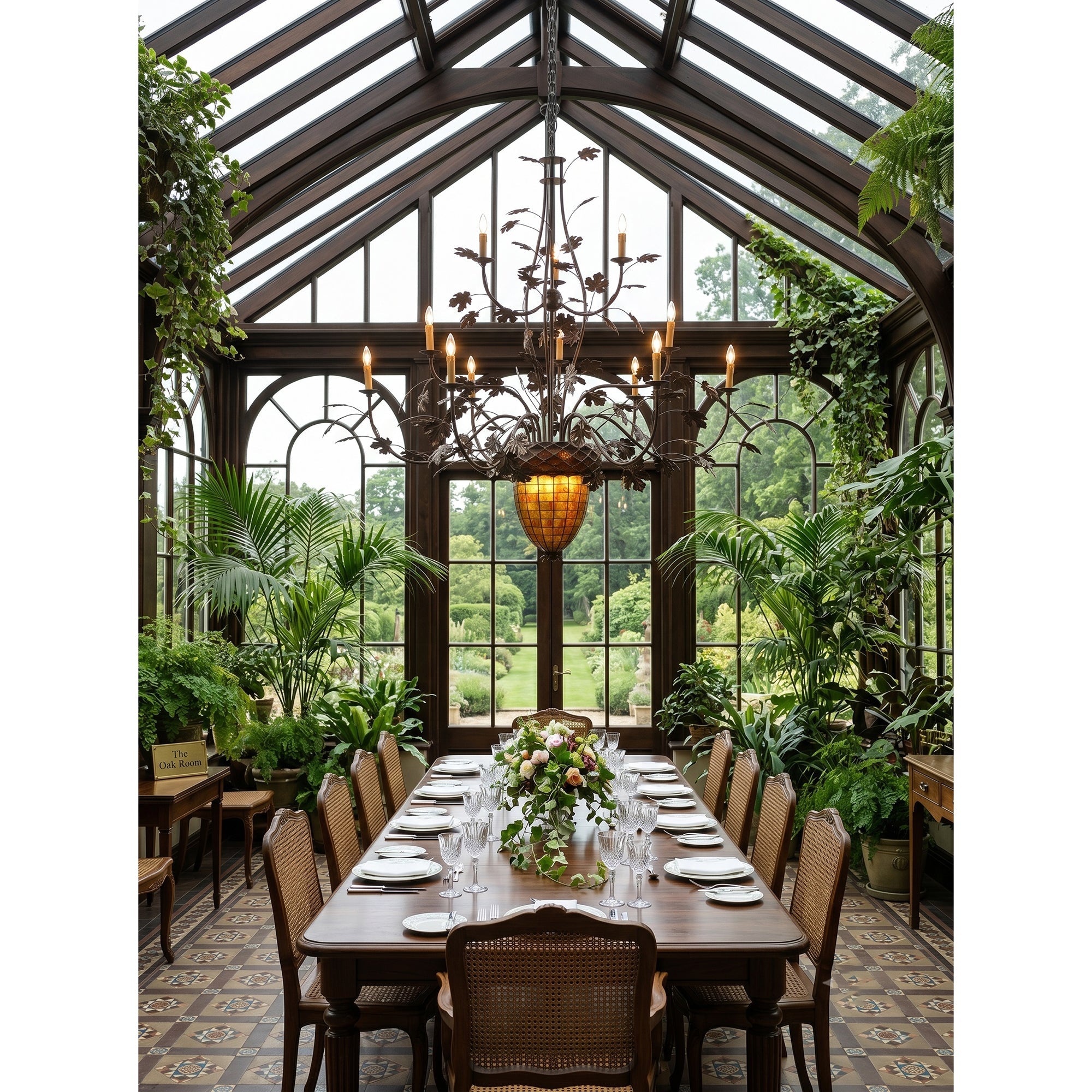 15-Light Iron Vine Amber Acorn Chandelier