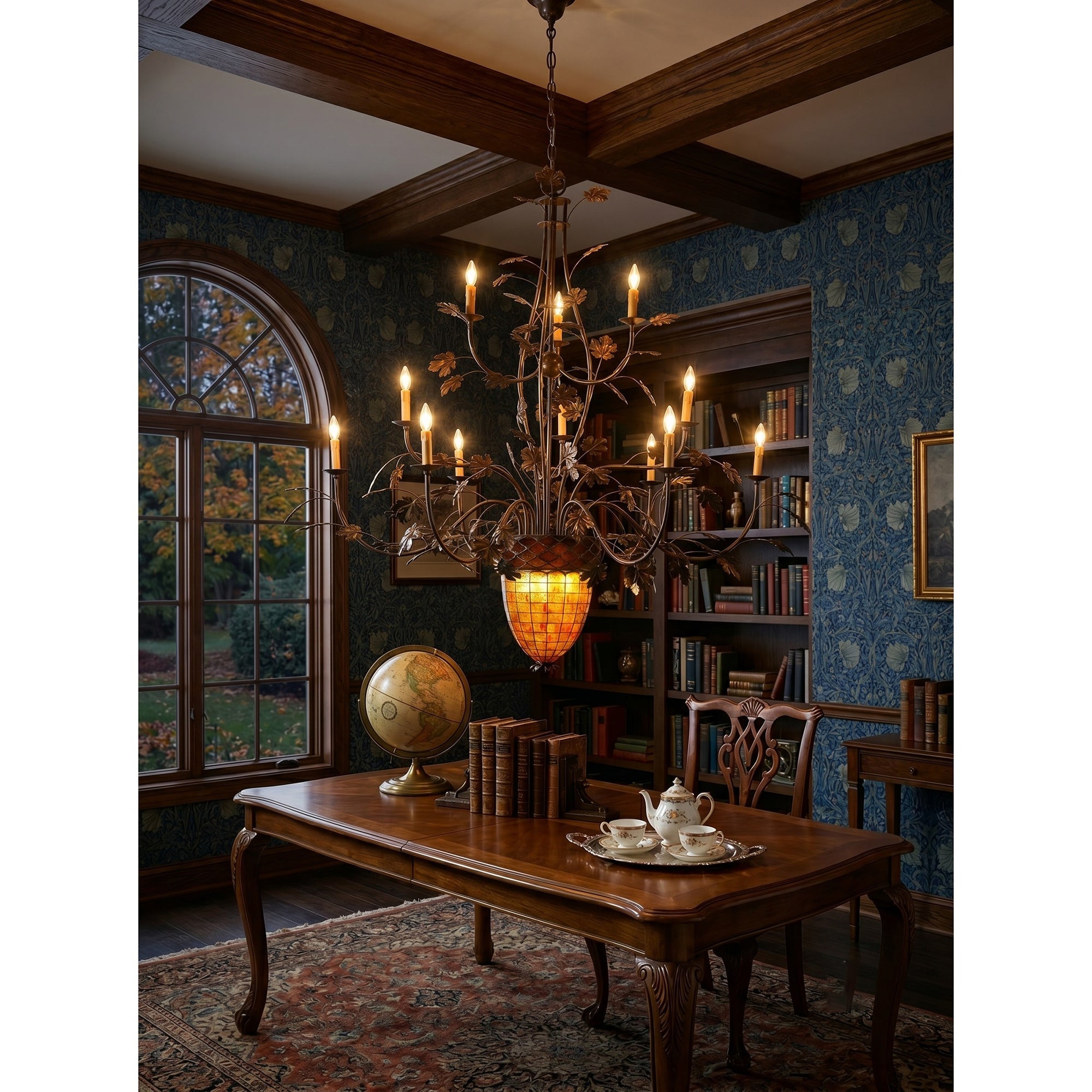 15-Light Iron Vine Amber Acorn Chandelier