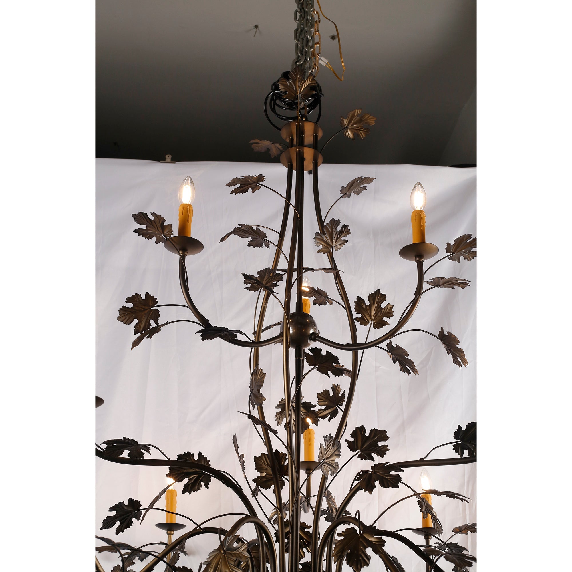 15-Light Iron Vine Amber Acorn Chandelier