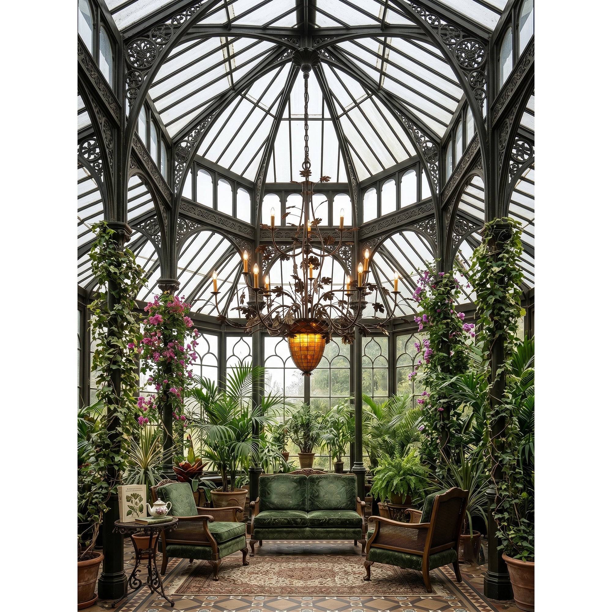 15-Light Iron Vine Amber Acorn Chandelier