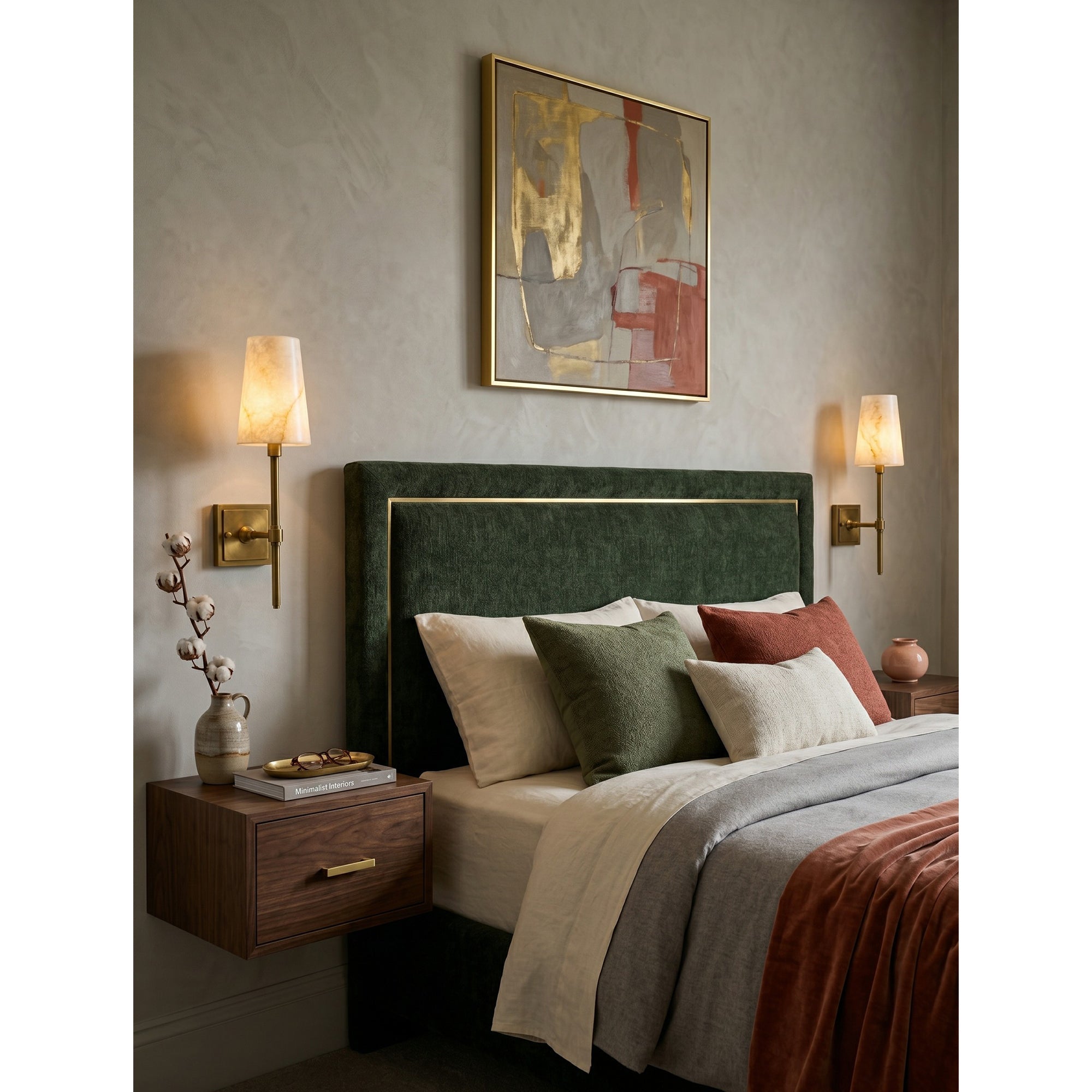 Tall Brass & Alabaster Column Wall Sconce