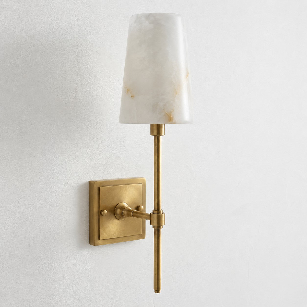 Tall Brass & Alabaster Column Wall Sconce