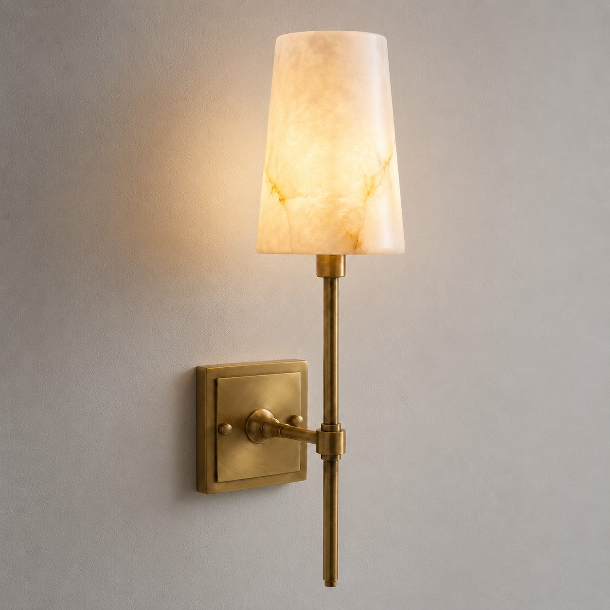 Tall Brass & Alabaster Column Wall Sconce