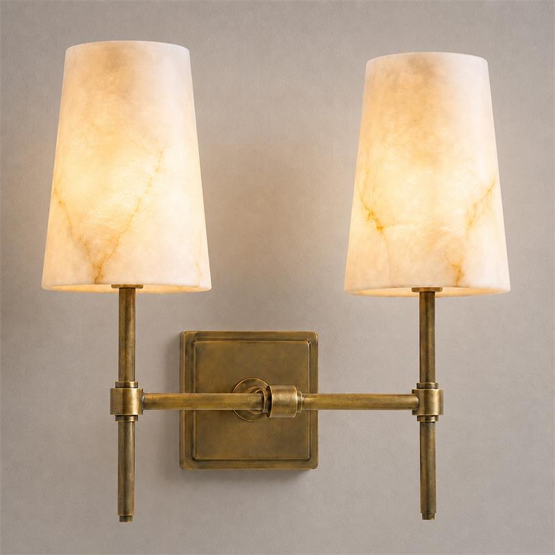 Tall Brass & Alabaster Column Wall Sconce