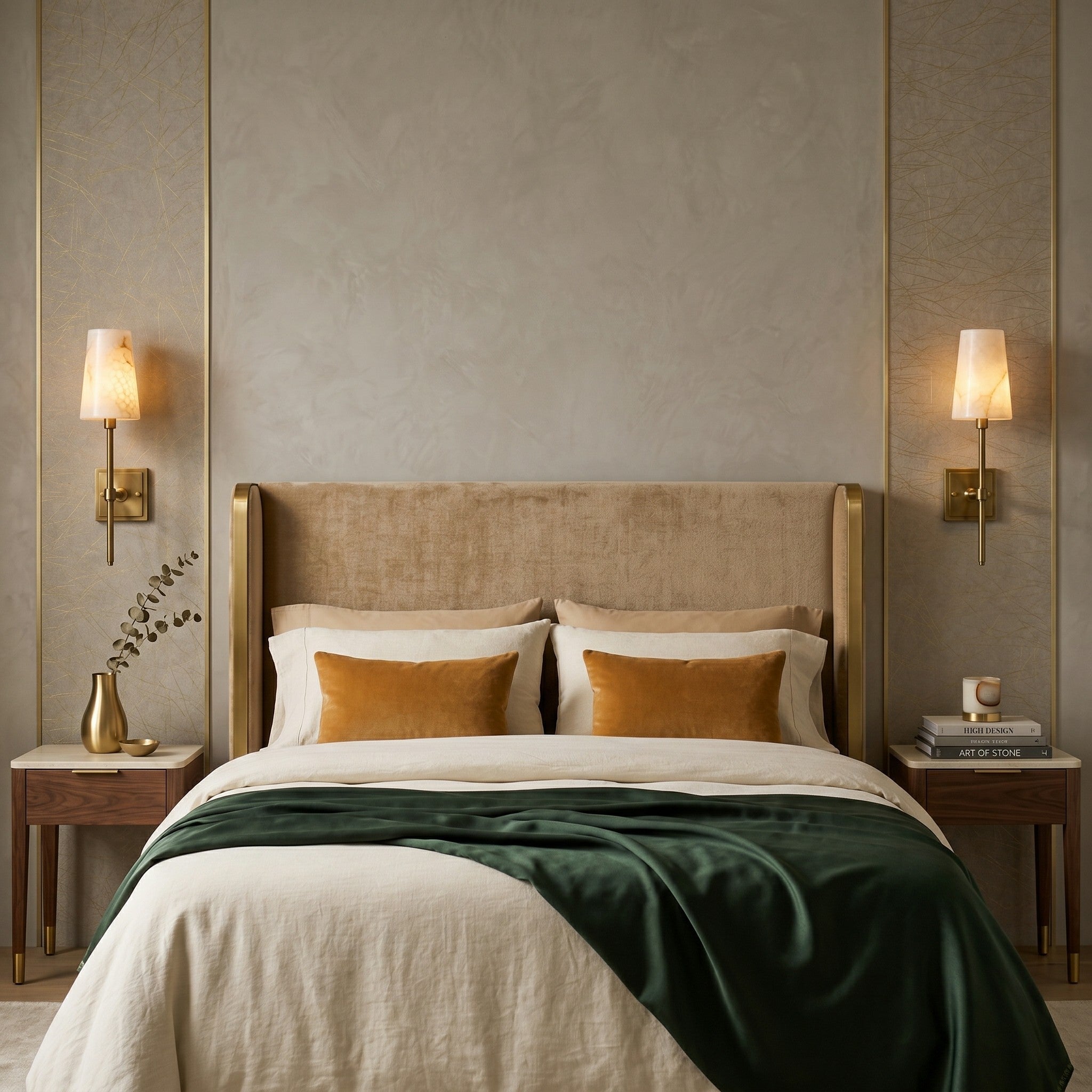 Tall Brass & Alabaster Column Wall Sconce