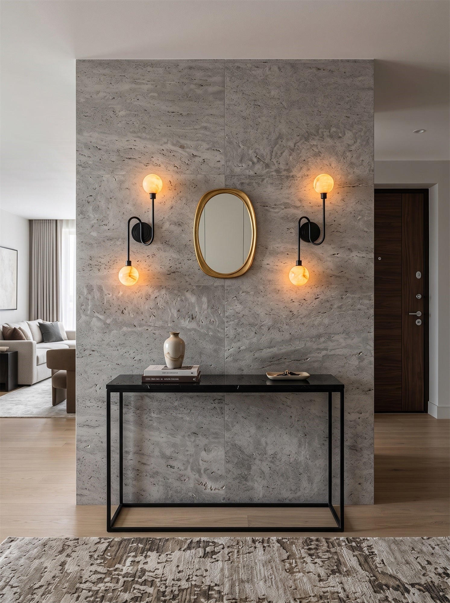 Looped Arm Alabaster Twin Globe Sconce