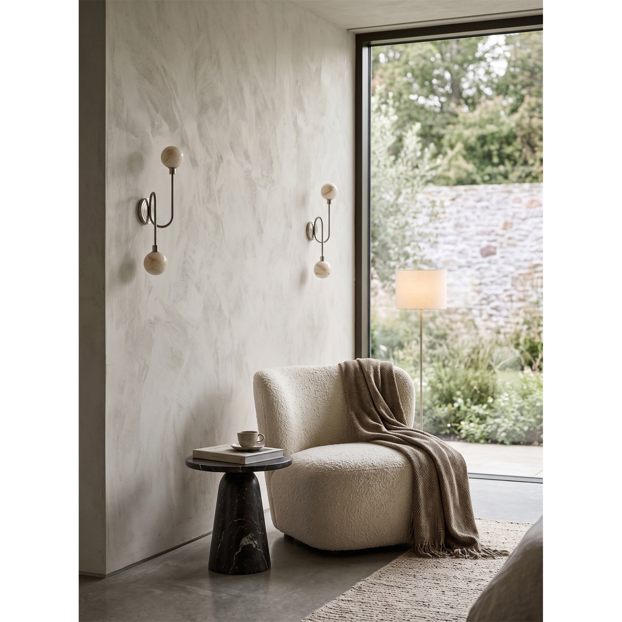 Looped Arm Alabaster Twin Globe Sconce