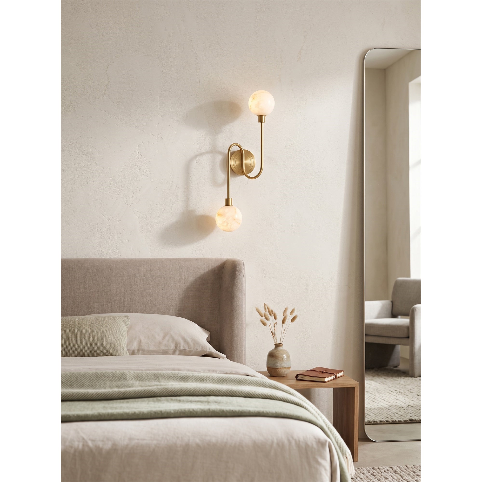 Looped Arm Alabaster Twin Globe Sconce