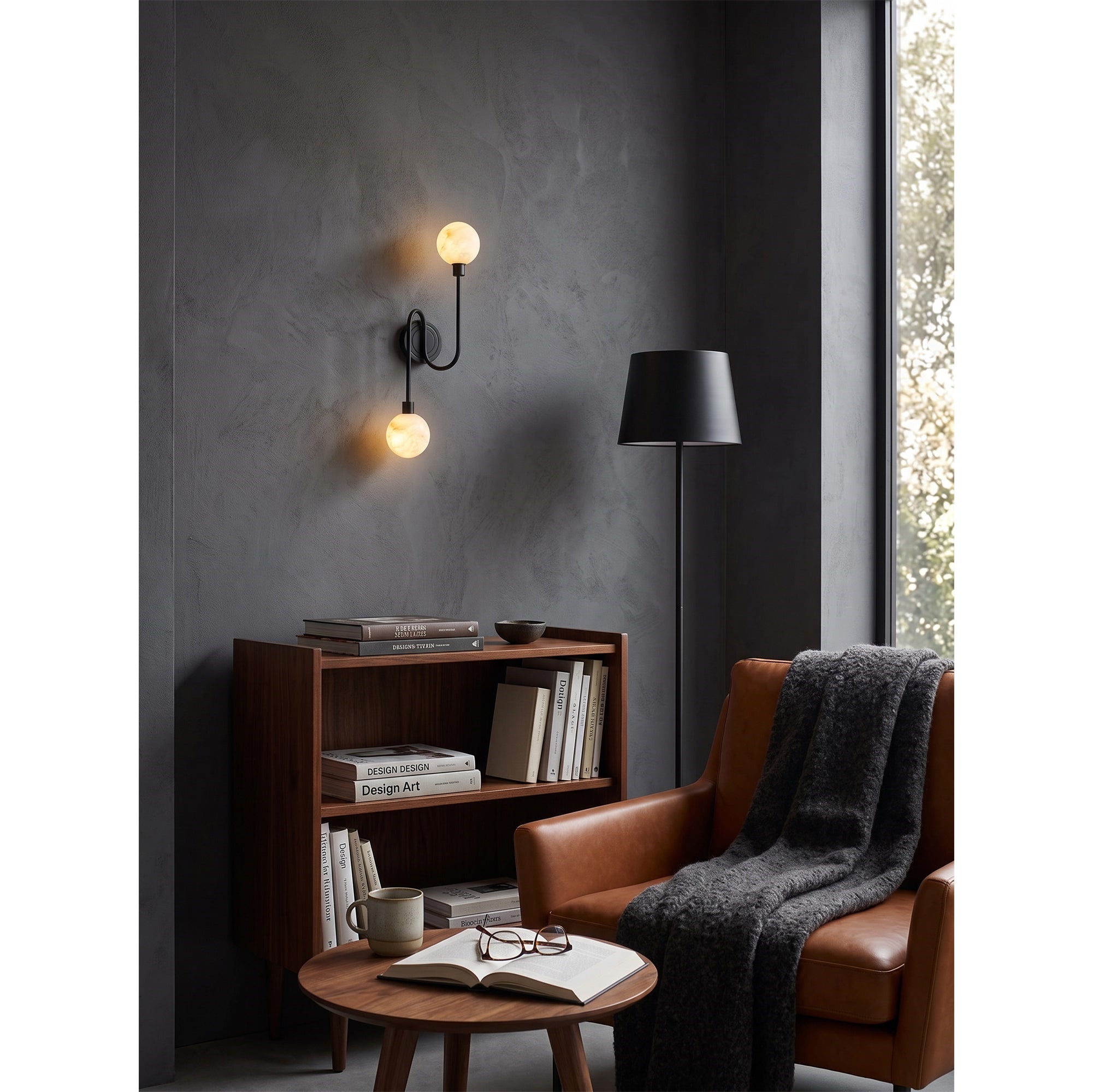 Looped Arm Alabaster Twin Globe Sconce