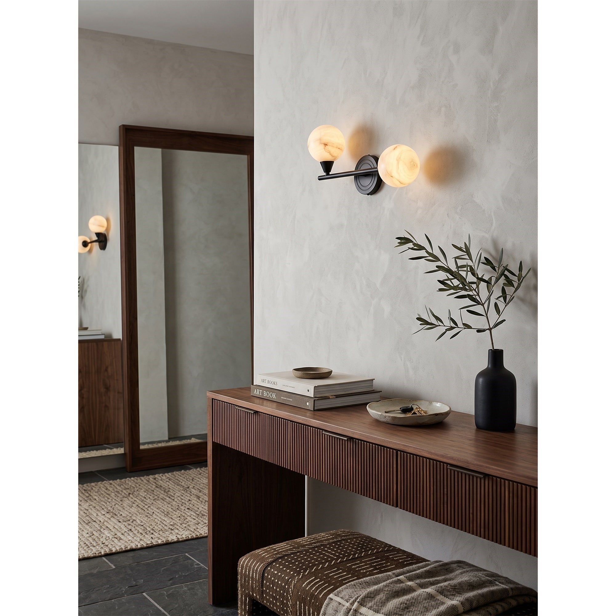 Looped Arm Alabaster Twin Globe Sconce