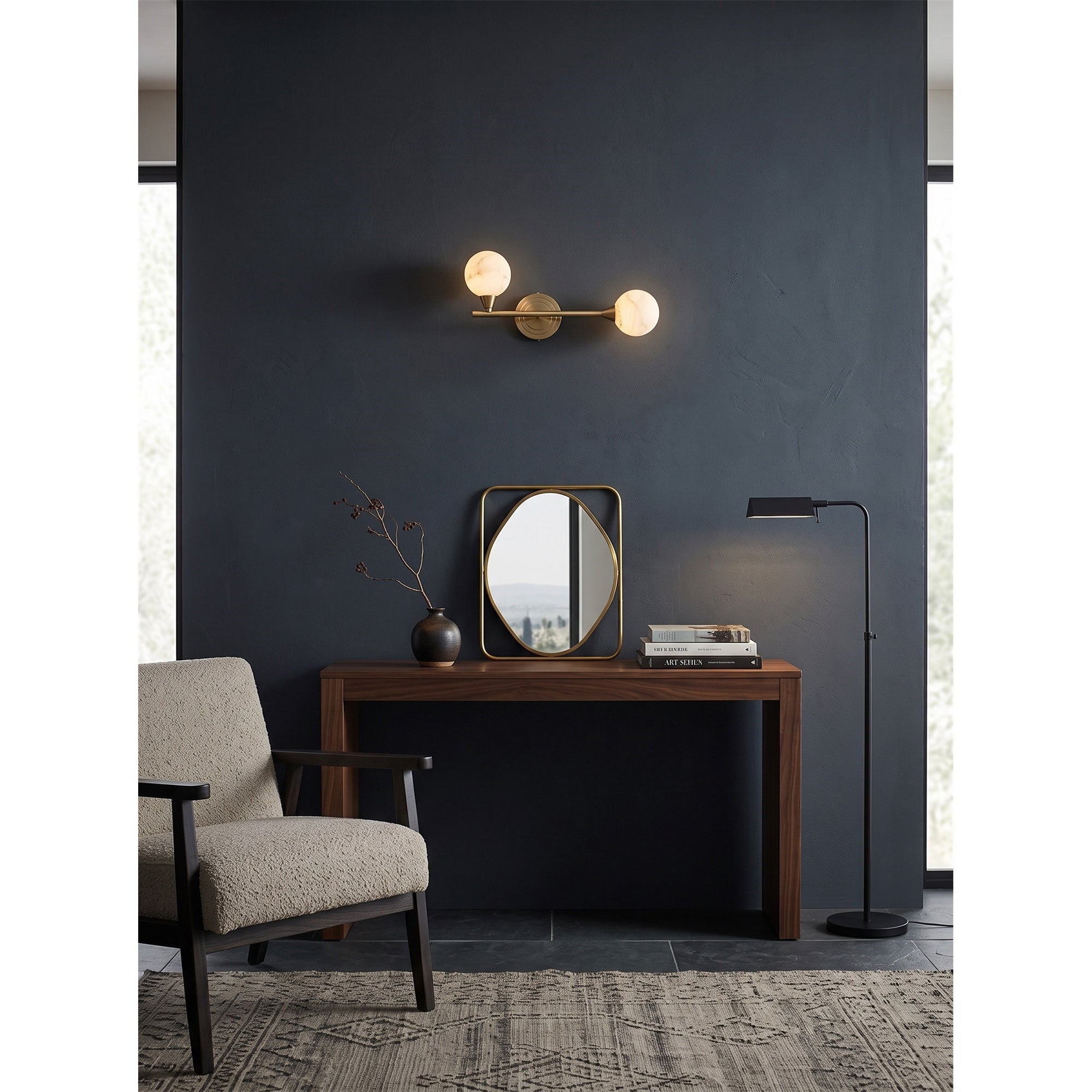 Looped Arm Alabaster Twin Globe Sconce