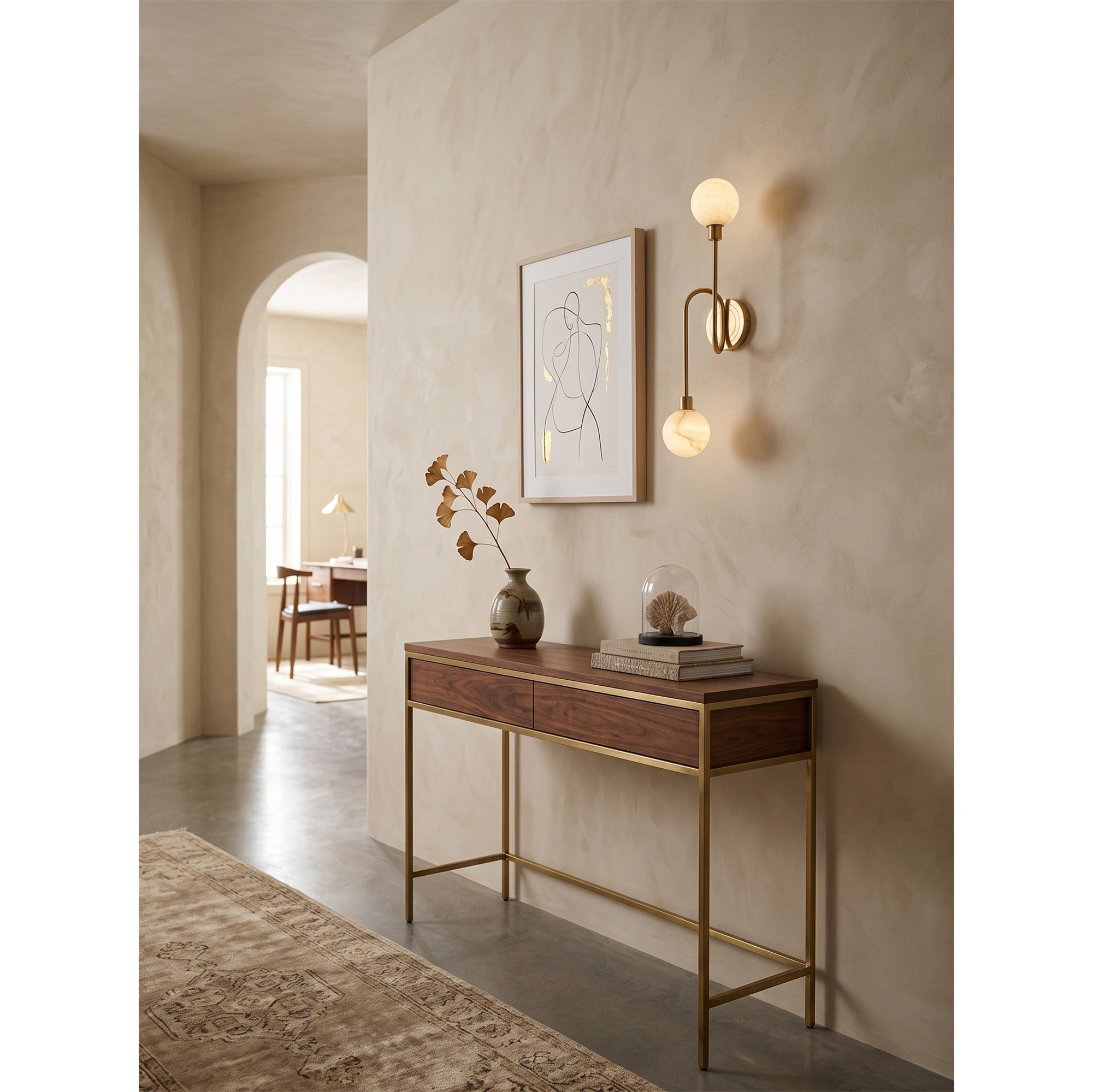 Looped Arm Alabaster Twin Globe Sconce