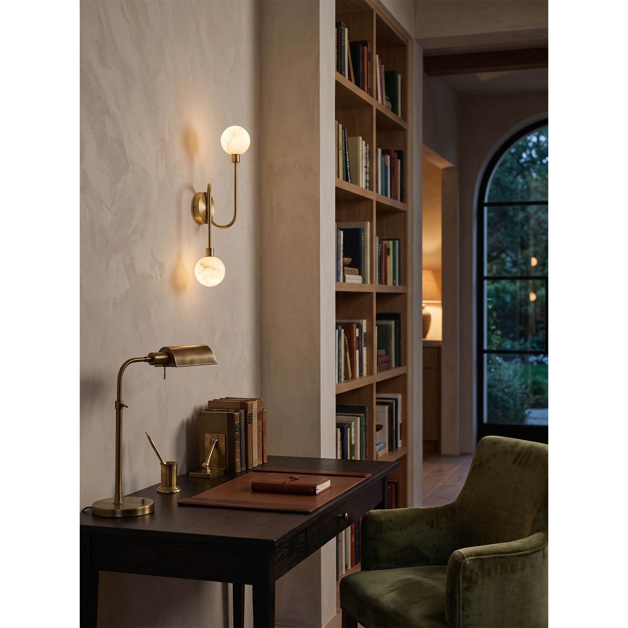Looped Arm Alabaster Twin Globe Sconce