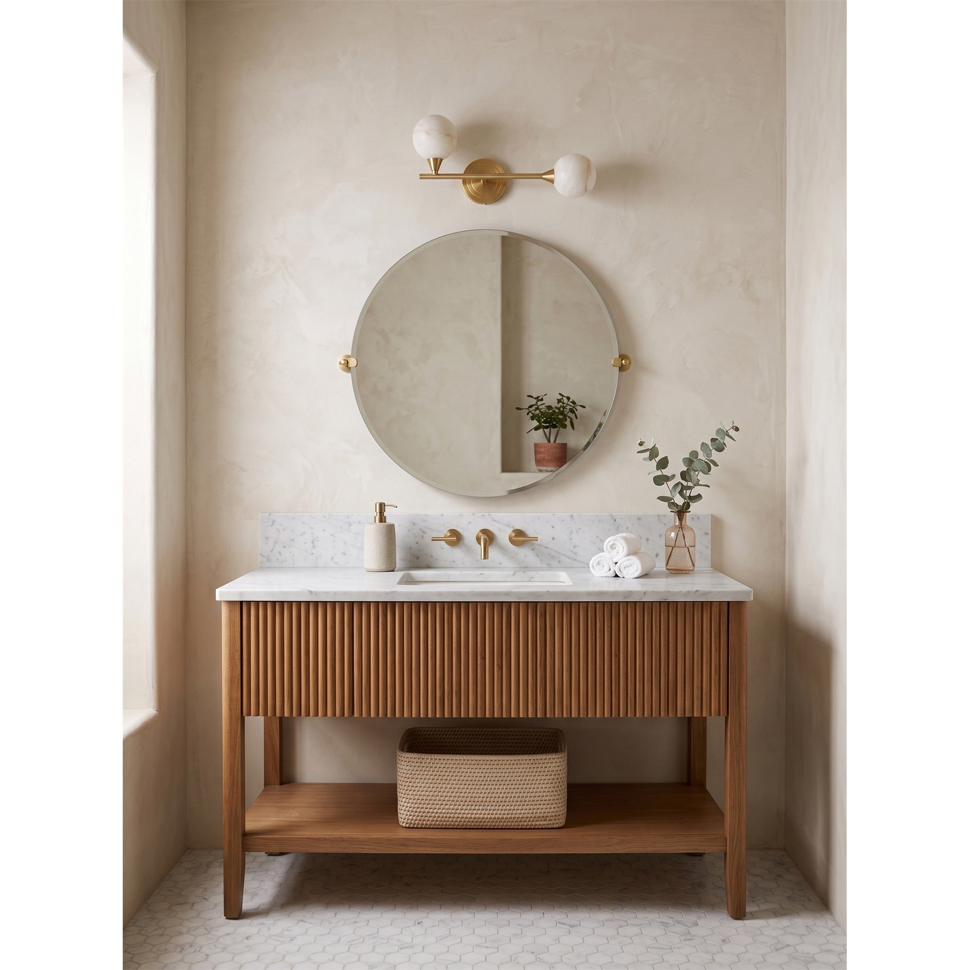 Looped Arm Alabaster Twin Globe Sconce