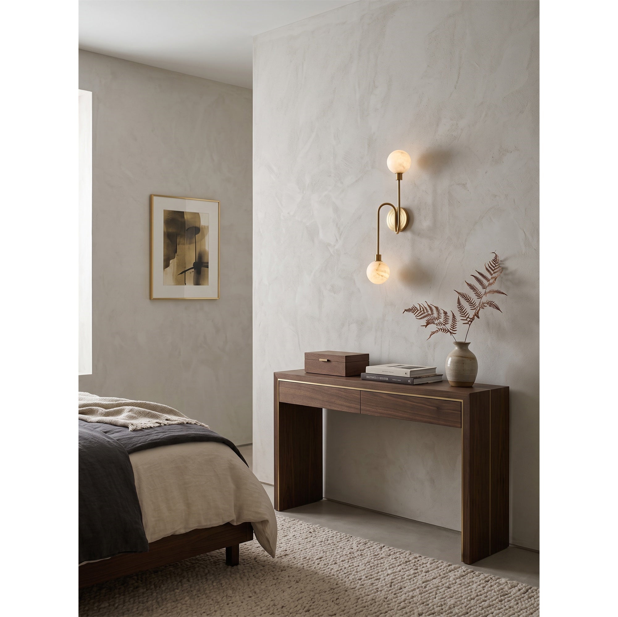 Looped Arm Alabaster Twin Globe Sconce