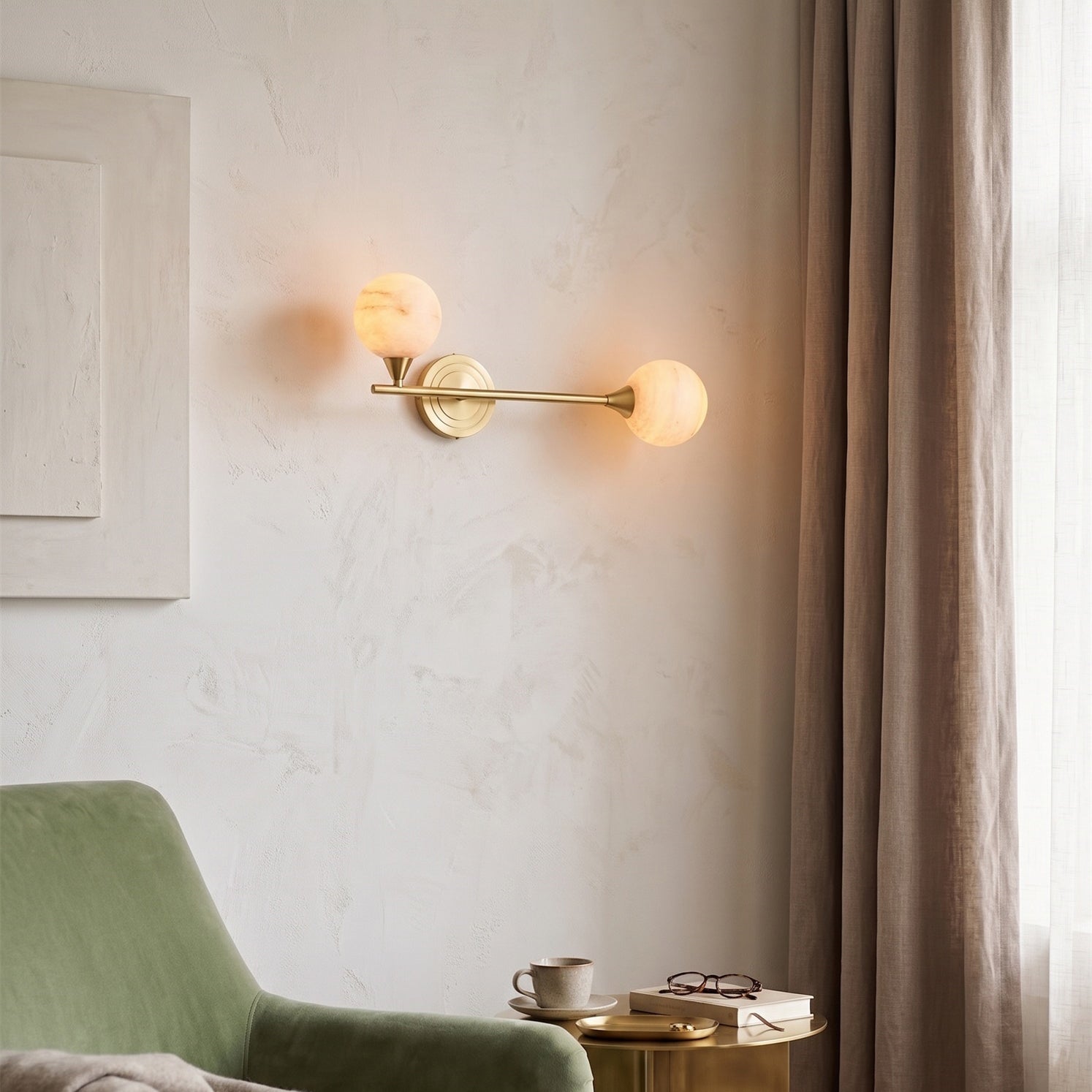 Looped Arm Alabaster Twin Globe Sconce