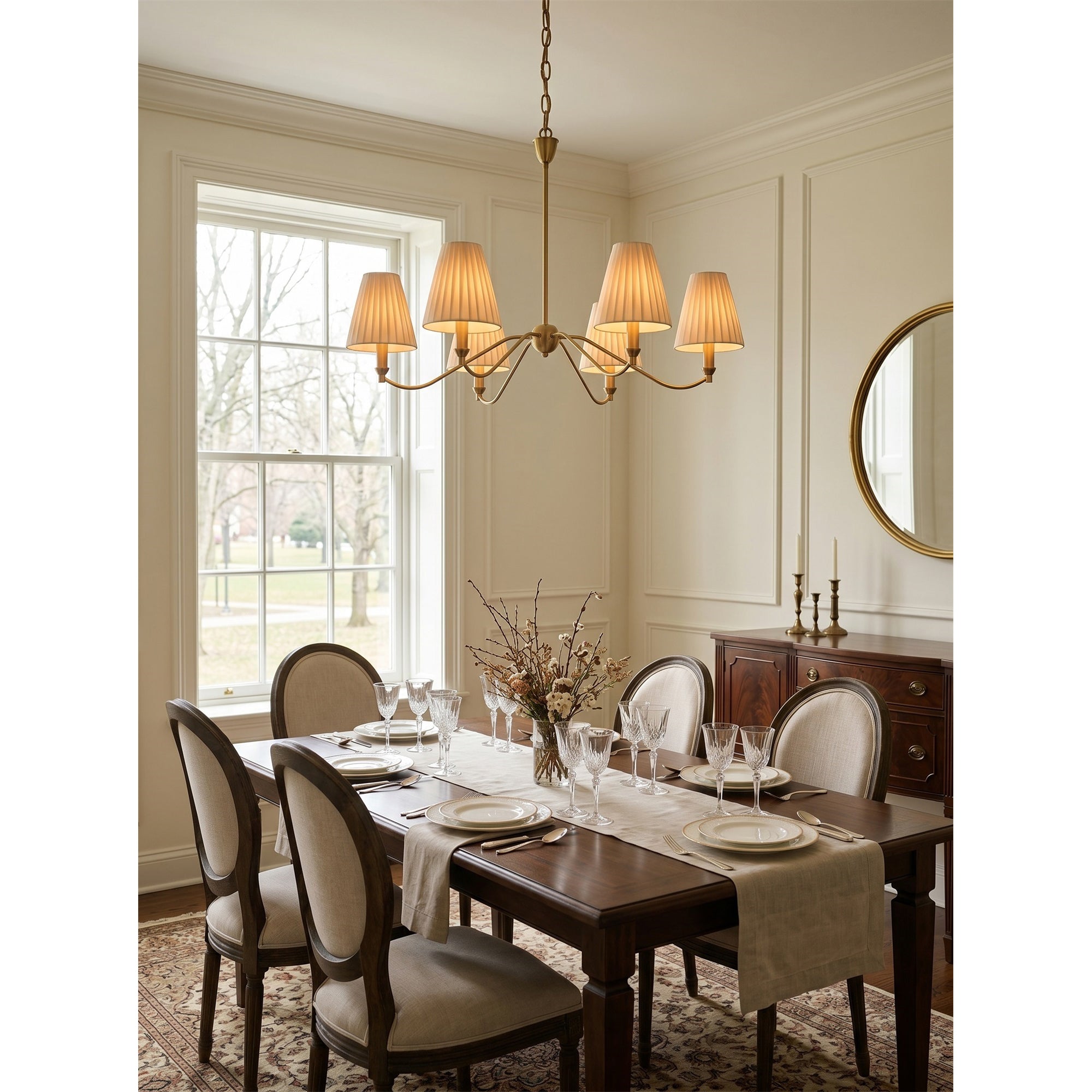Curved Arm Brass Pleated Chandelier