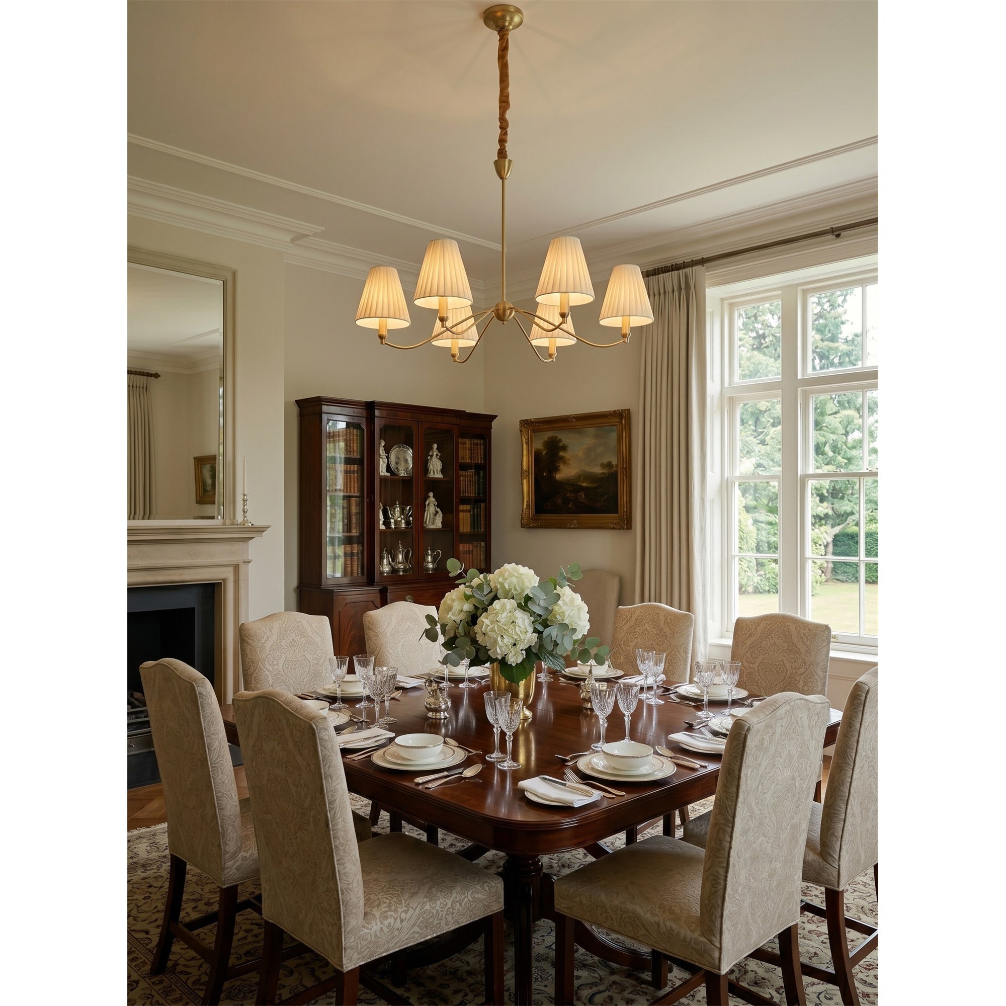 Curved Arm Brass Pleated Chandelier