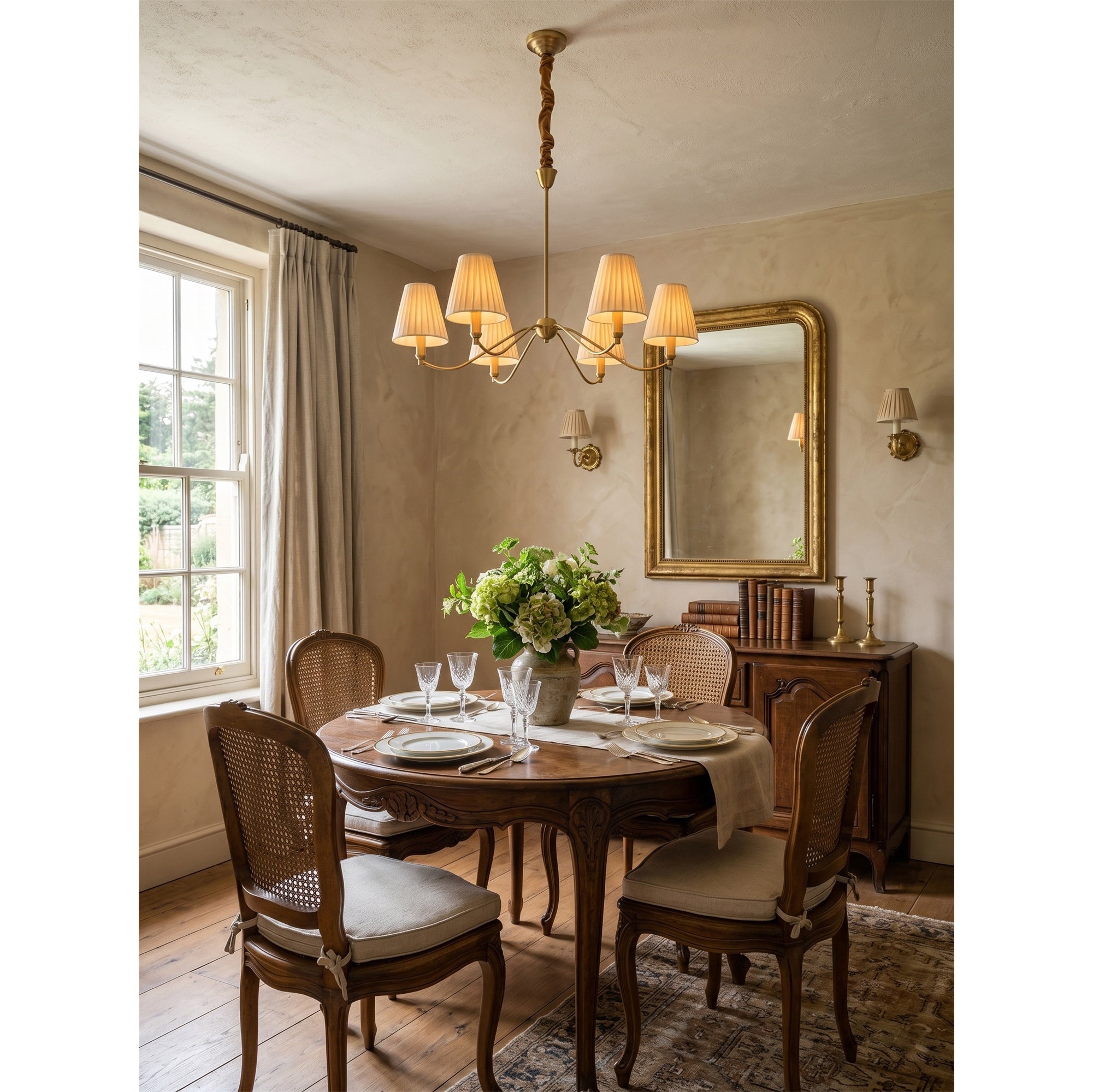 Curved Arm Brass Pleated Chandelier