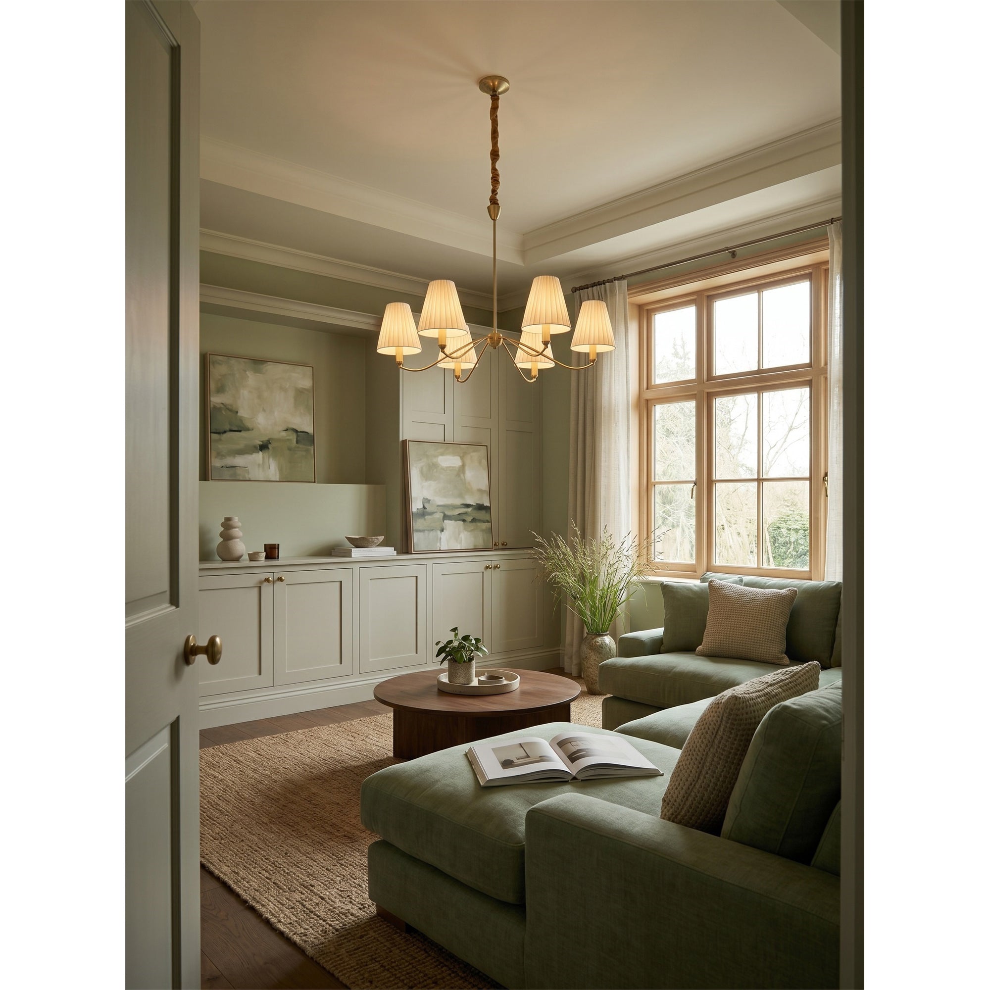Curved Arm Brass Pleated Chandelier