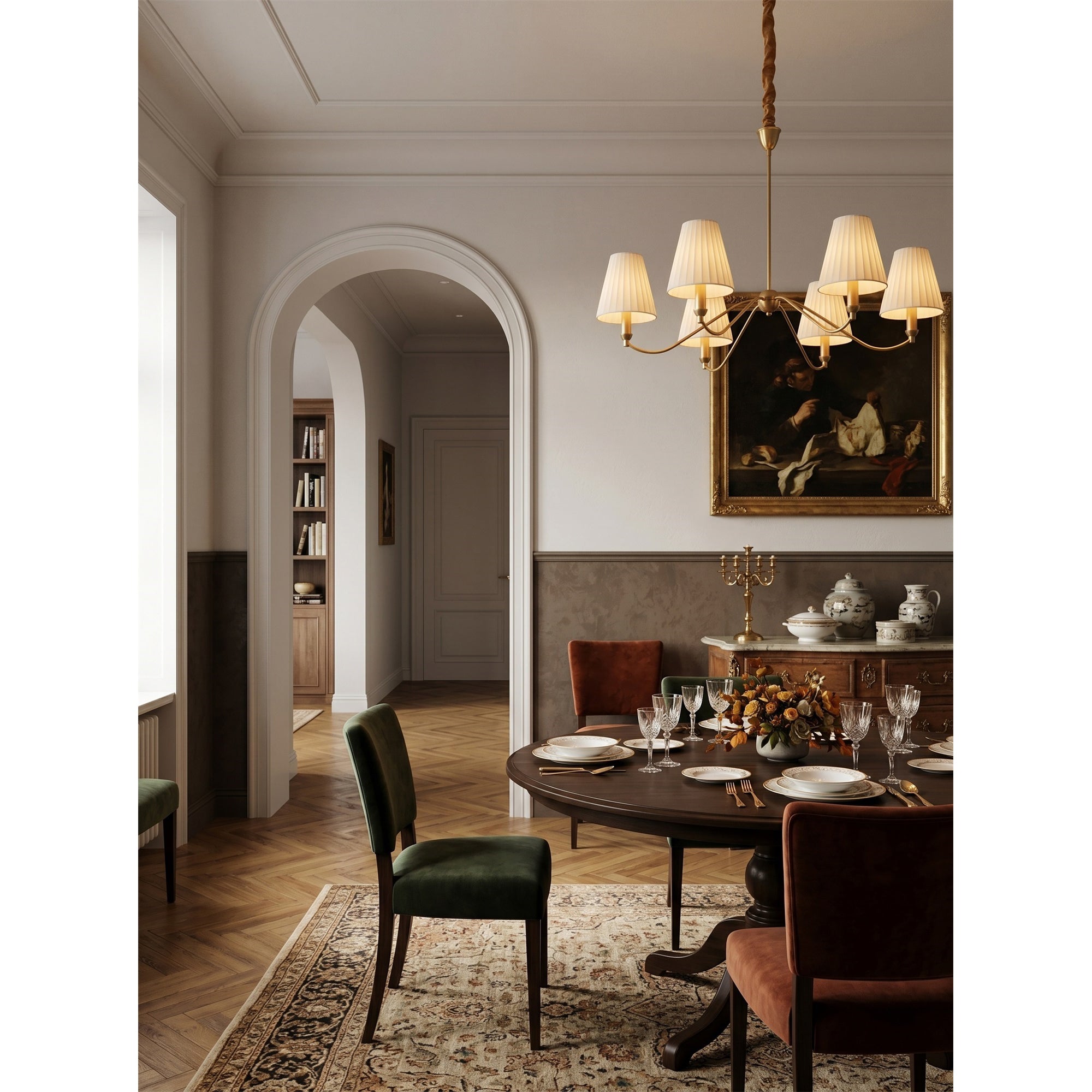 Curved Arm Brass Pleated Chandelier