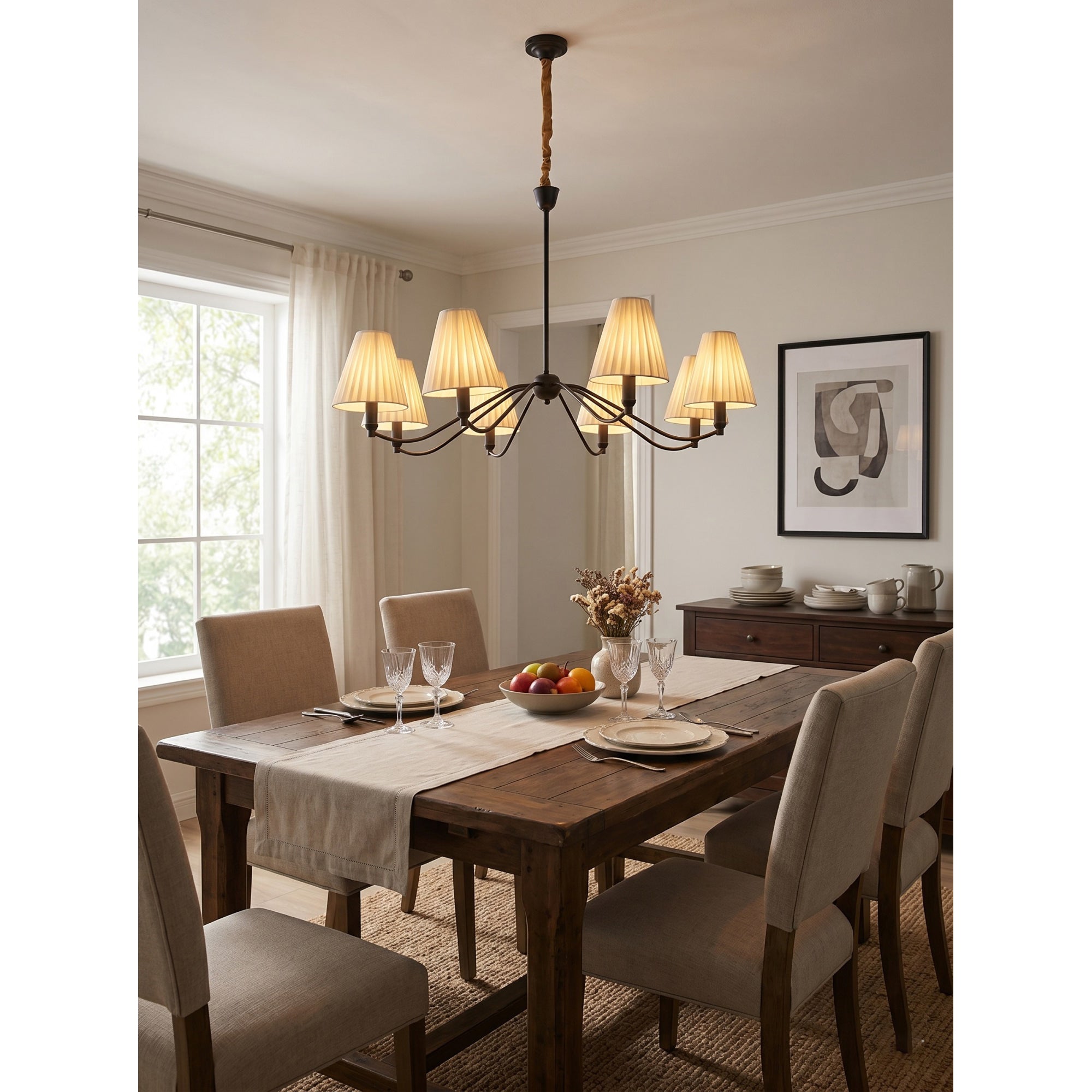 Curved Arm Brass Pleated Chandelier