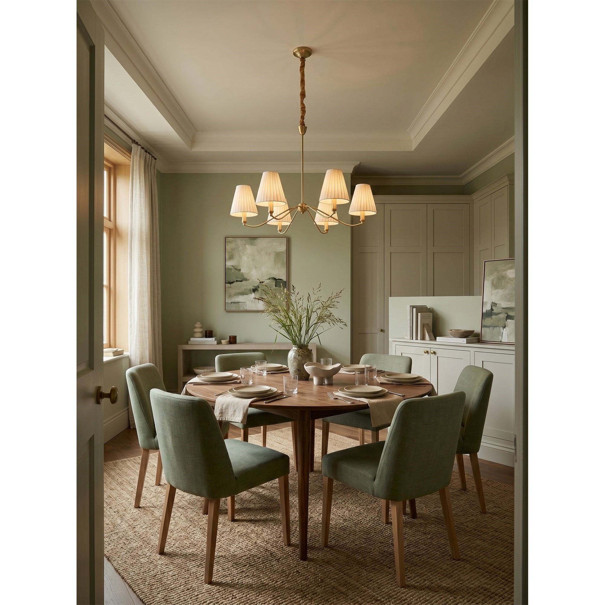 Curved Arm Brass Pleated Chandelier