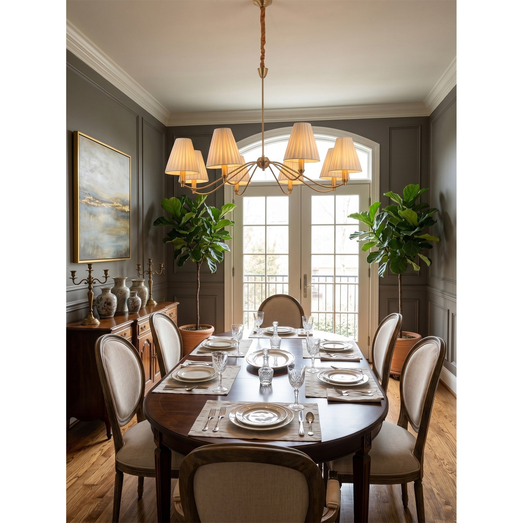 Curved Arm Brass Pleated Chandelier