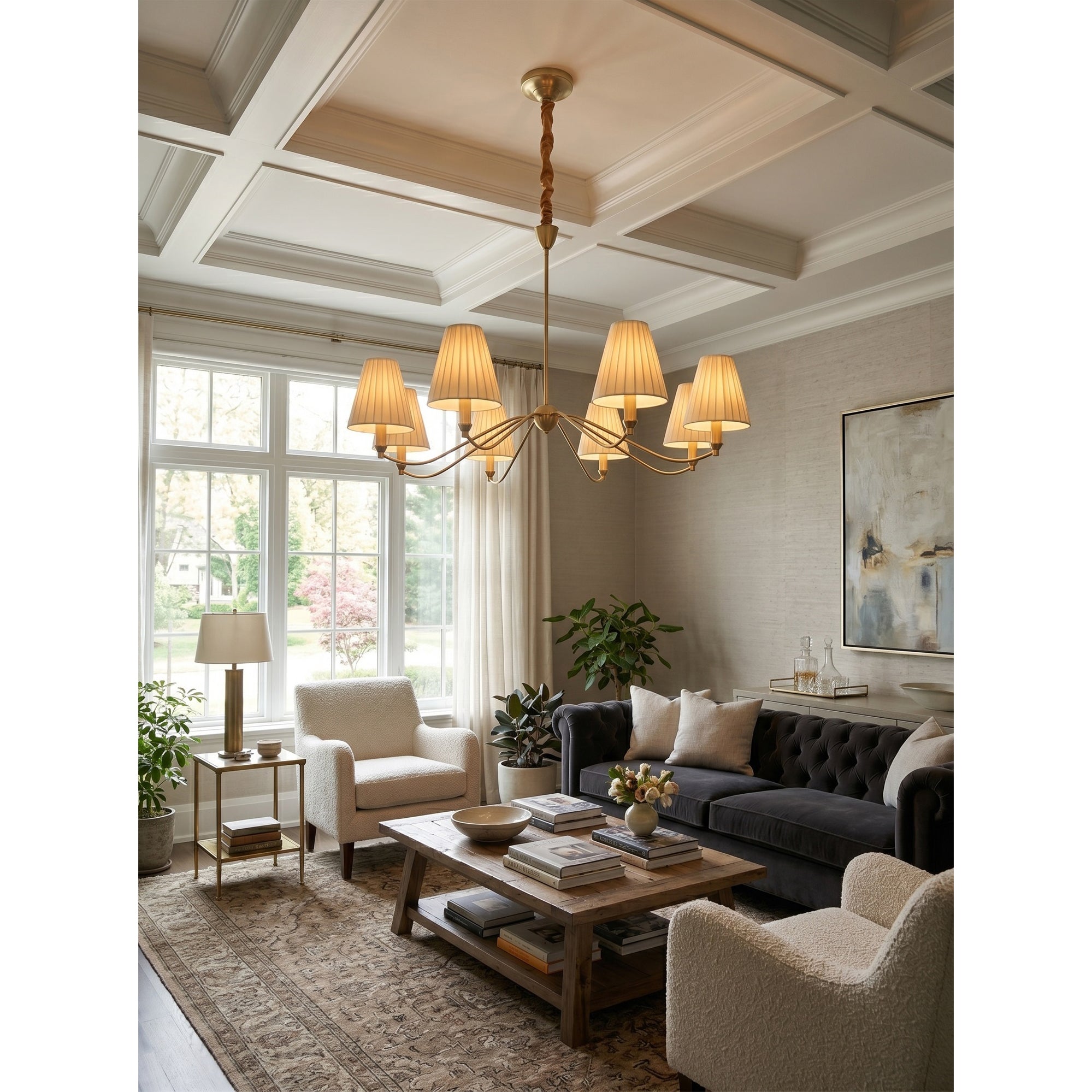 Curved Arm Brass Pleated Chandelier