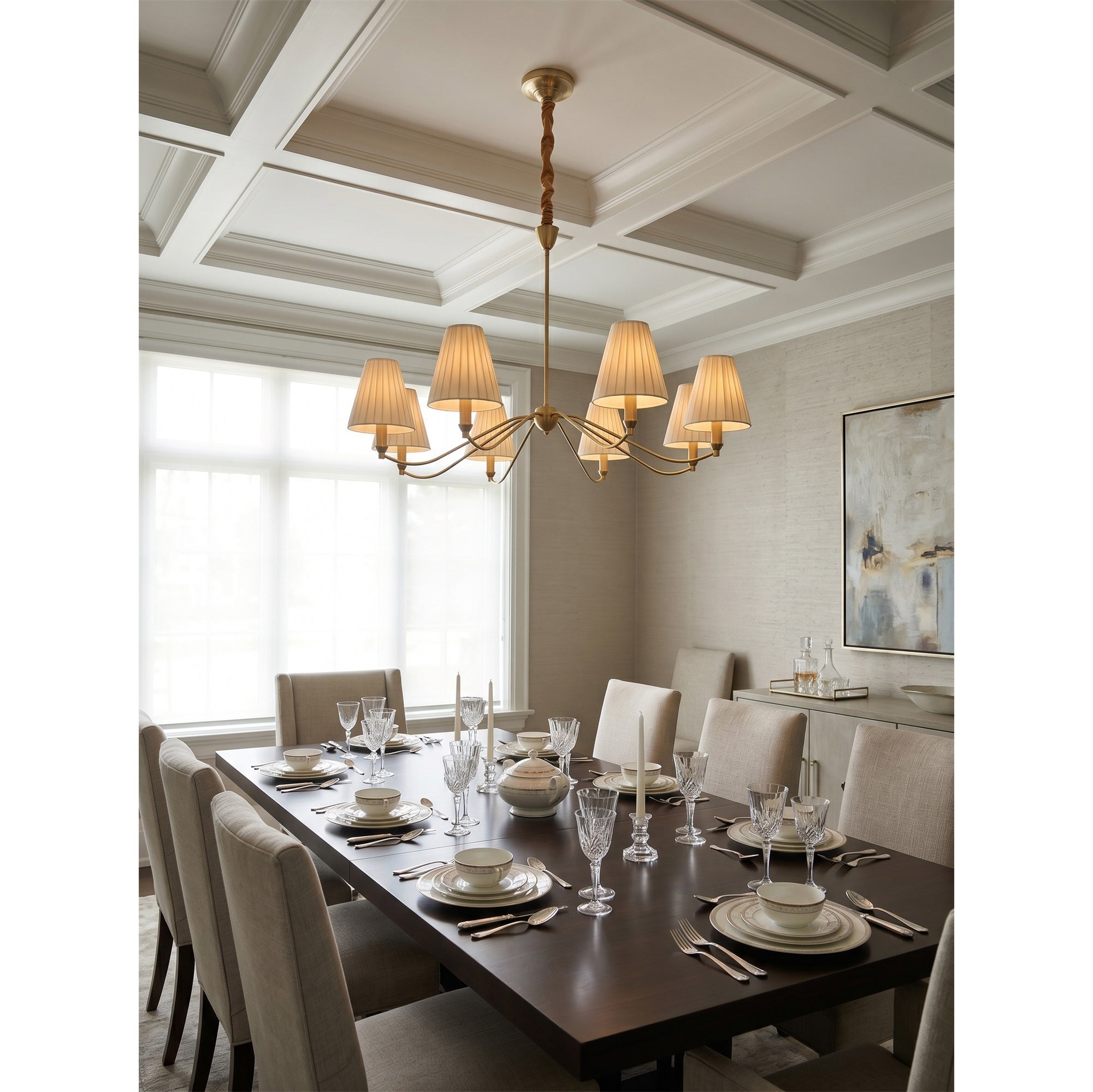Curved Arm Brass Pleated Chandelier