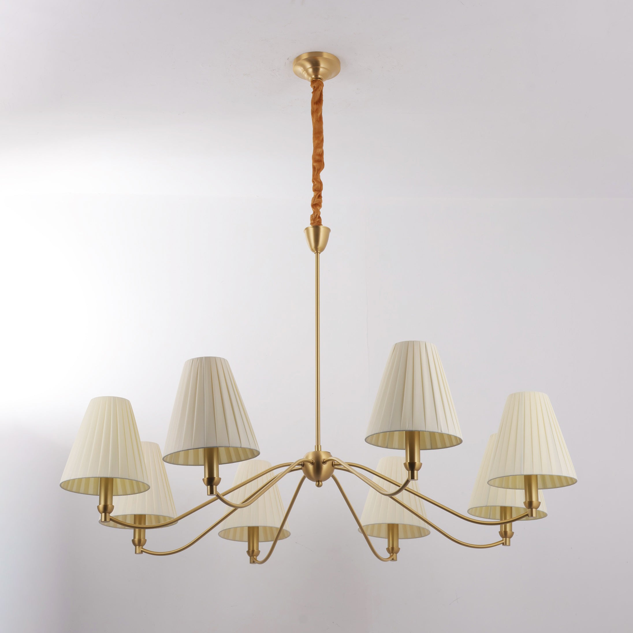 Curved Arm Brass Pleated Chandelier