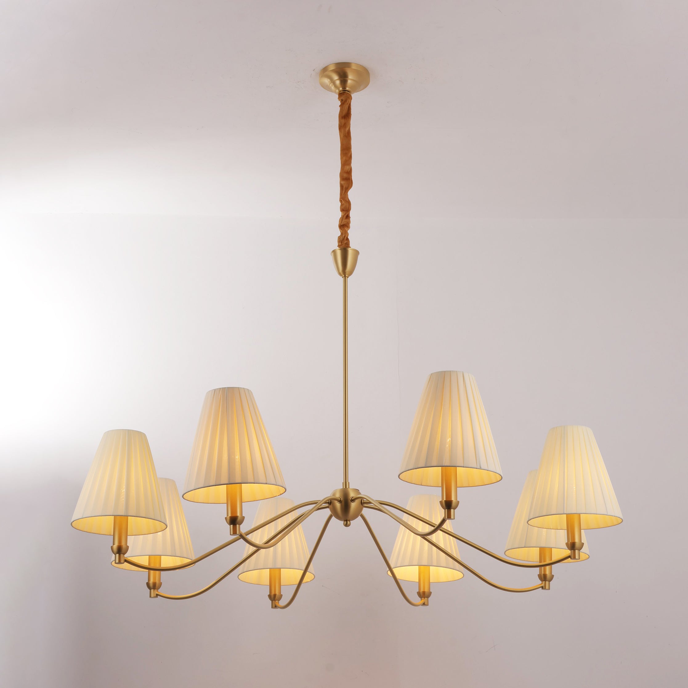 Curved Arm Brass Pleated Chandelier