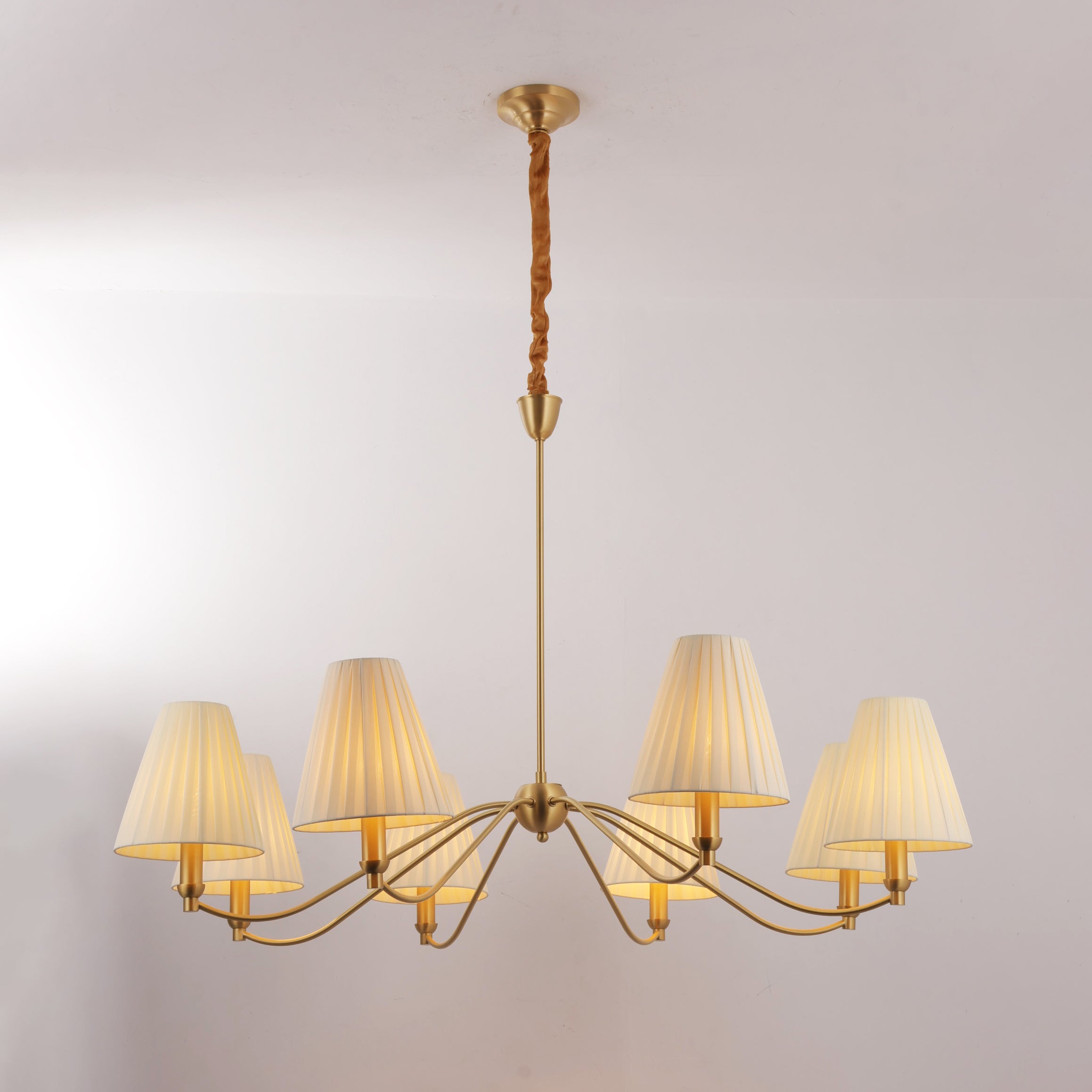 Curved Arm Brass Pleated Chandelier
