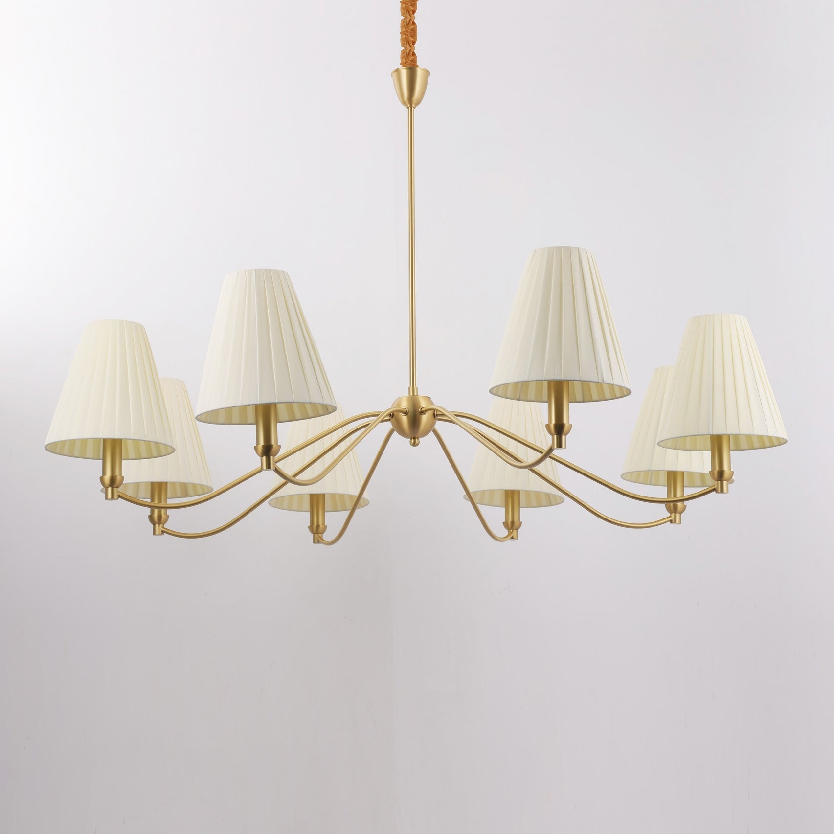 Curved Arm Brass Pleated Chandelier